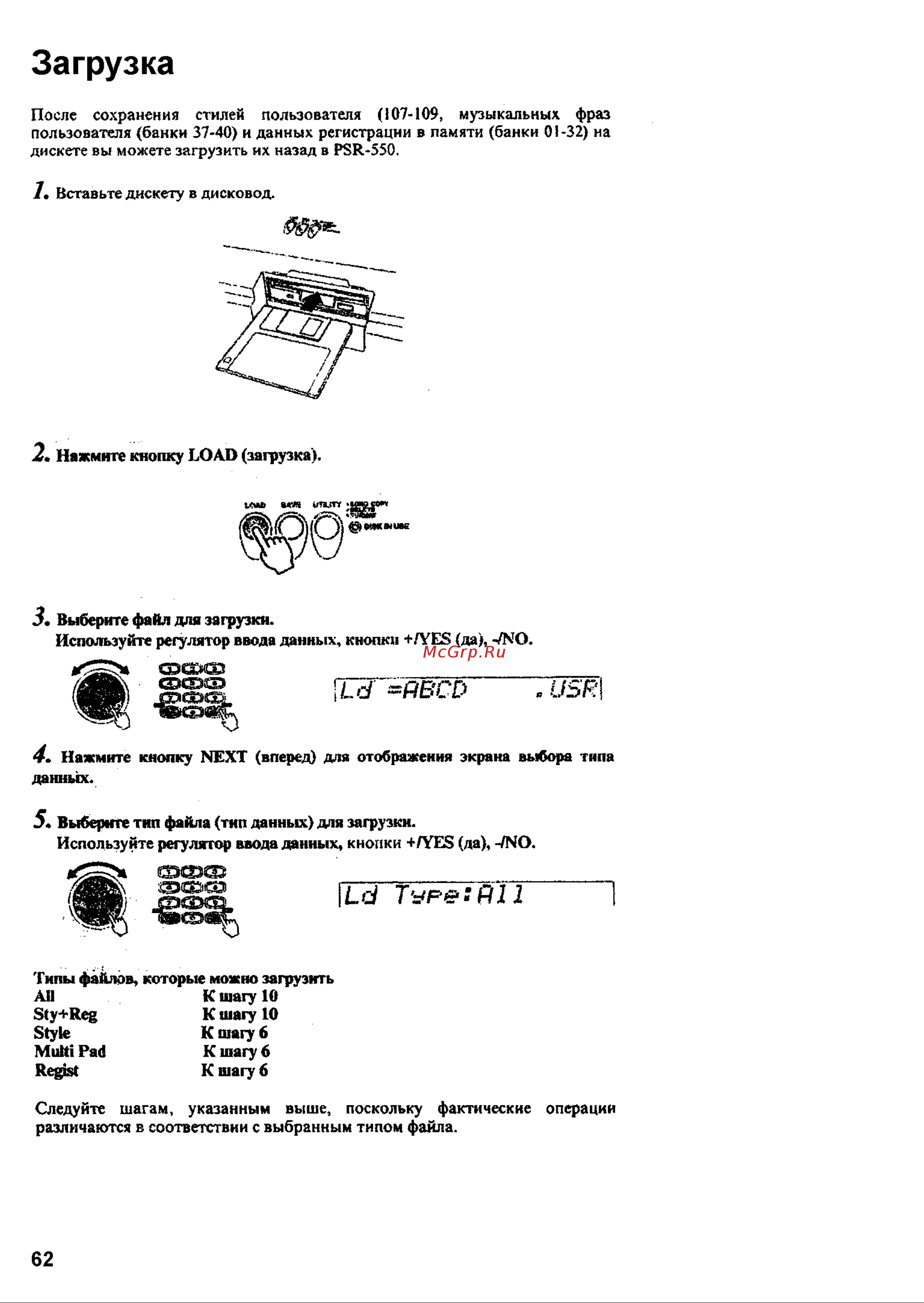 Yamaha PSR-550 [60/127] Загрузка