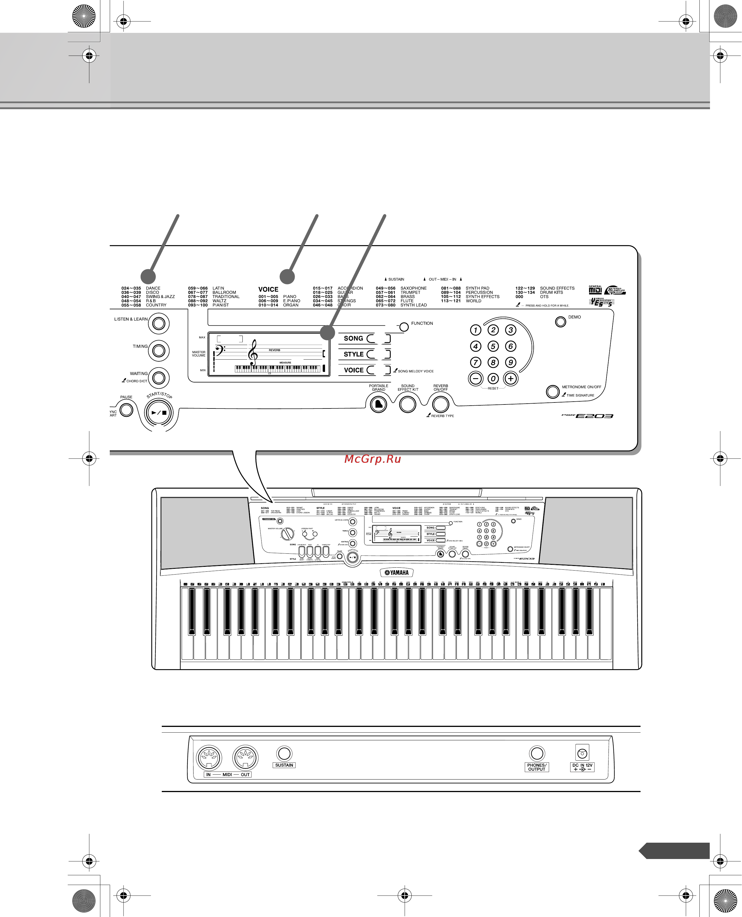 Yamaha PSR-E203 [11/68] Задняя панель