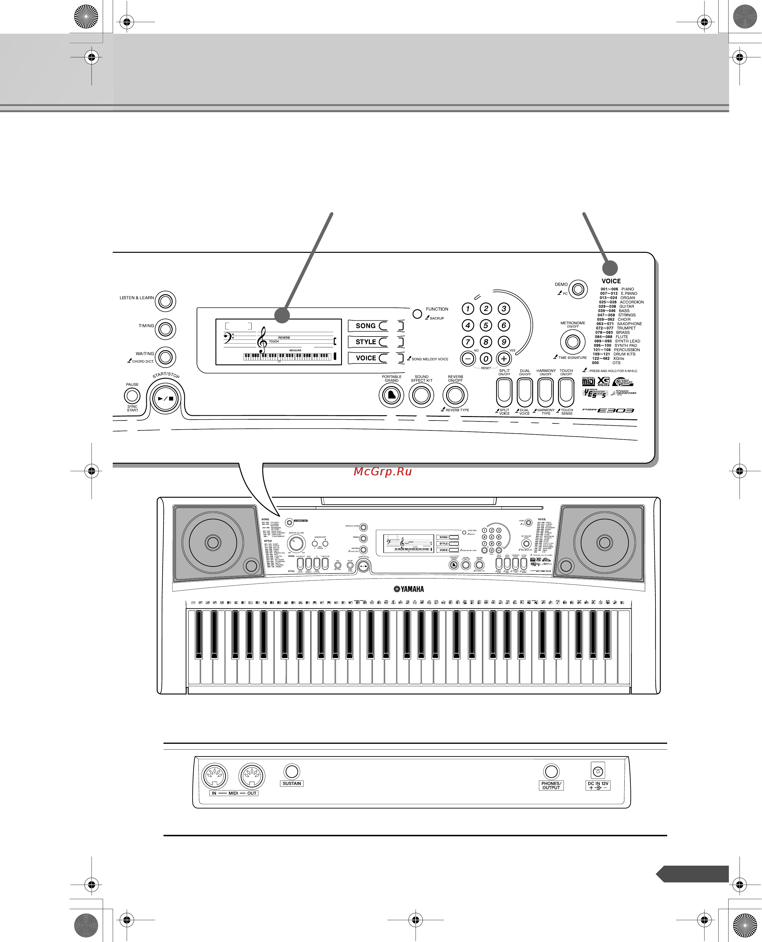 Yamaha PSR-E303 [11/84] Панель управления и разъемы