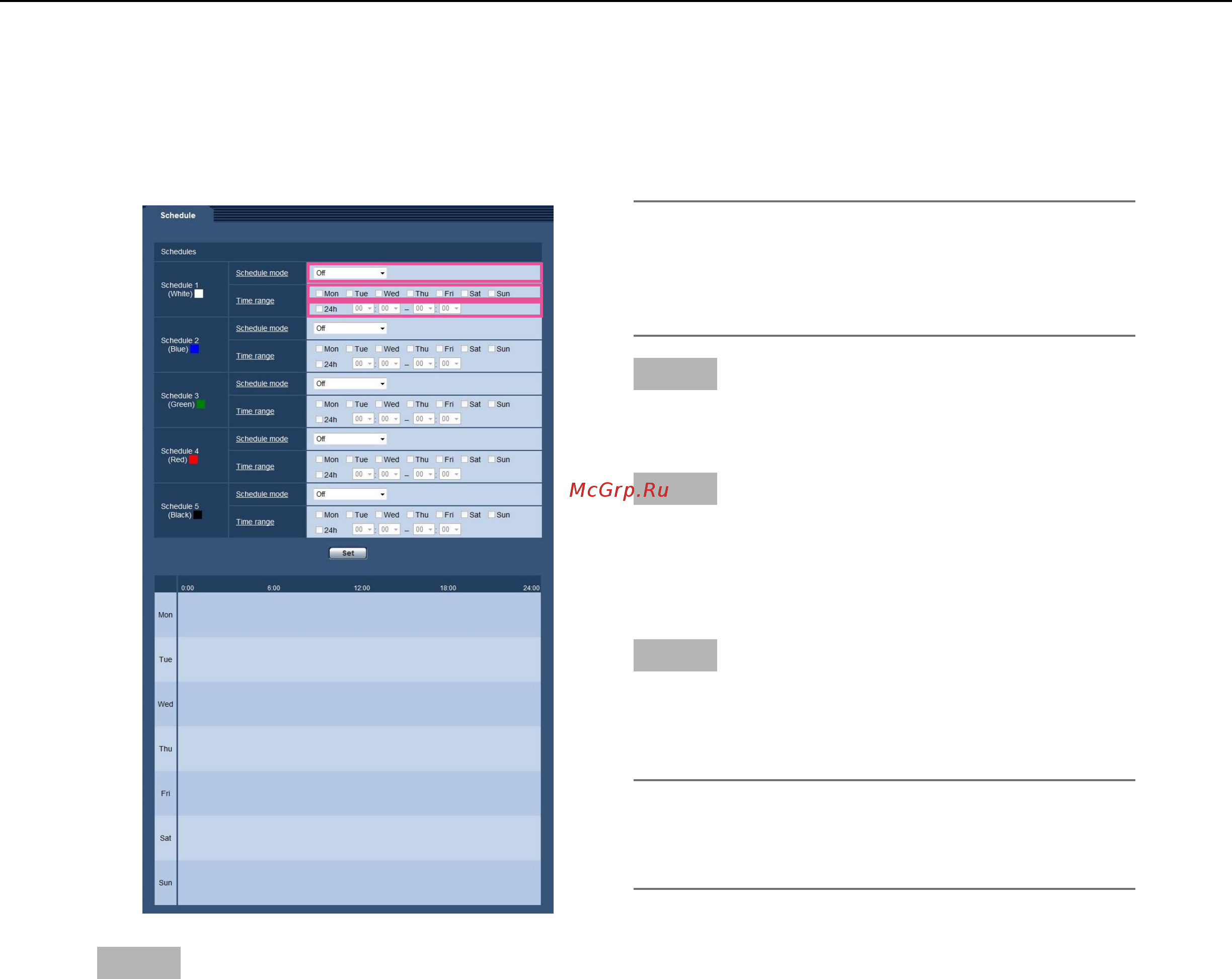 Panasonic WV-SP105 [52/64] Configure the settings relating to the schedules schedule