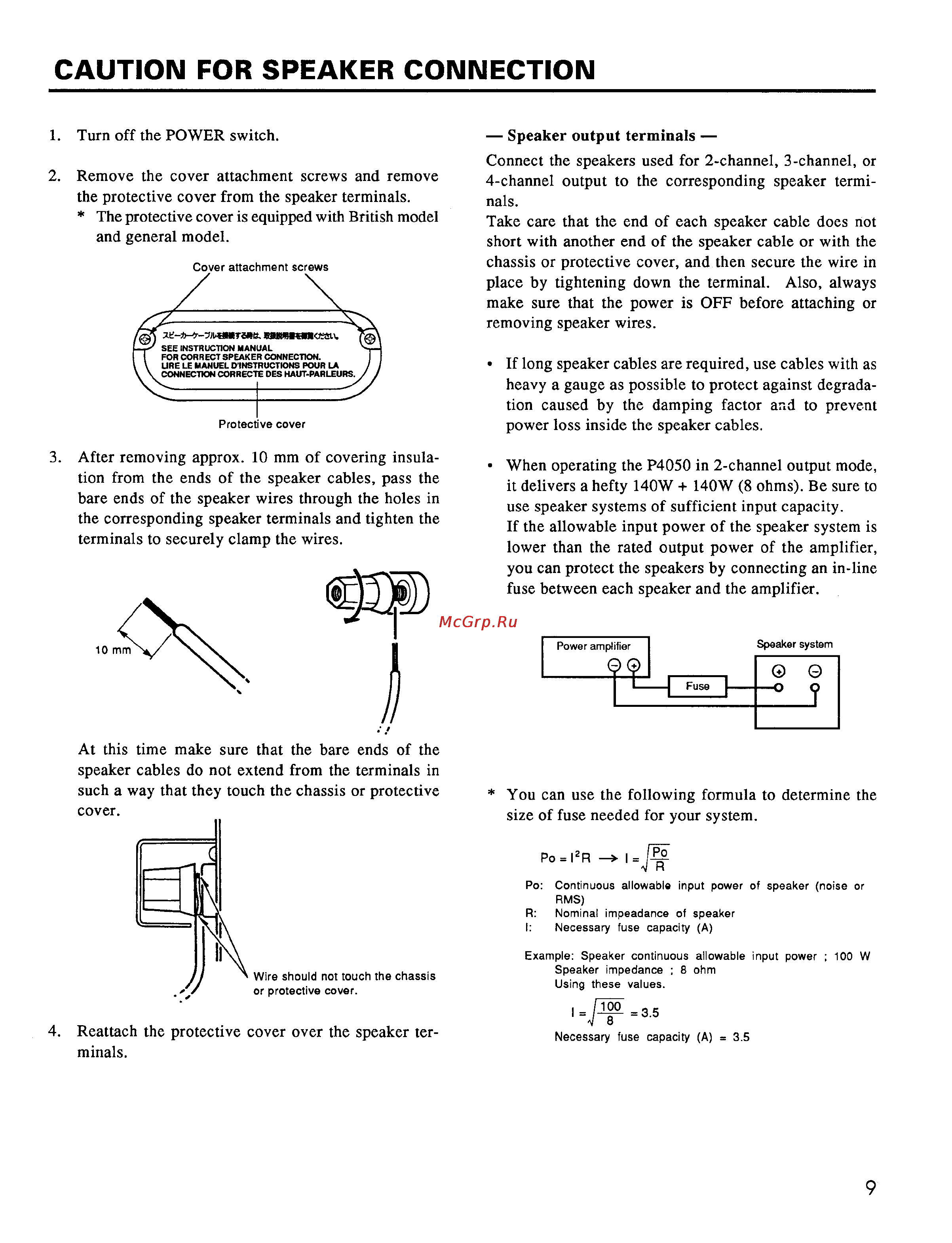 Yamaha P-4050 [11/18] Caution for speaker connection
