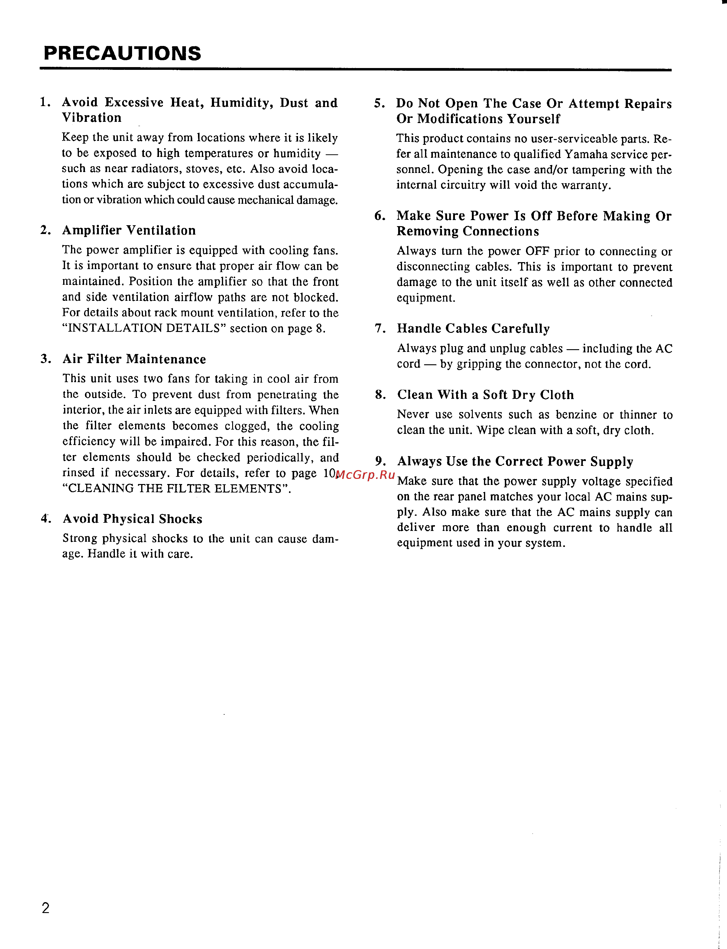 Yamaha P-4050 [4/18] Precautions