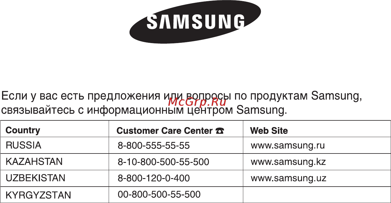 Samsung SC9130 [12/12] Country customer care center e web site