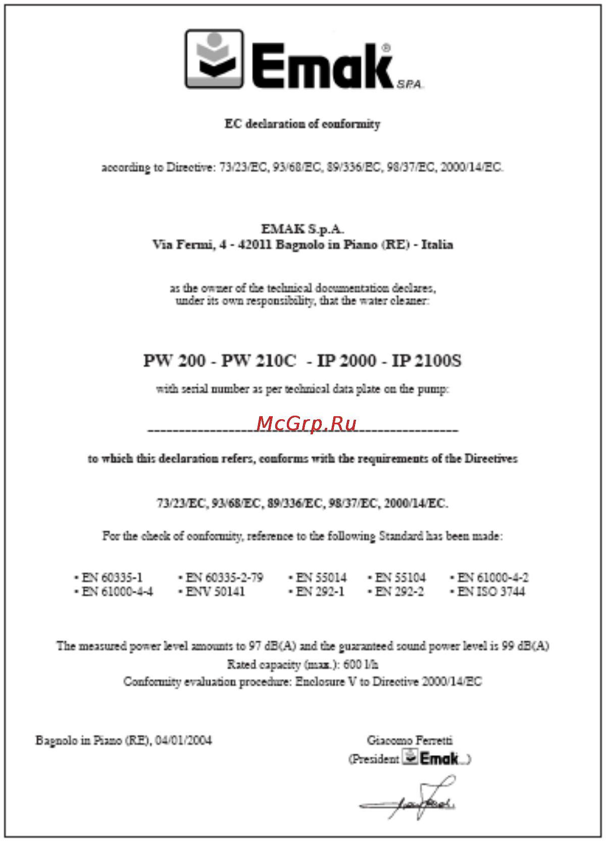 Efco IP 1700 S Инструкция по эксплуатации онлайн [19/20] 13594