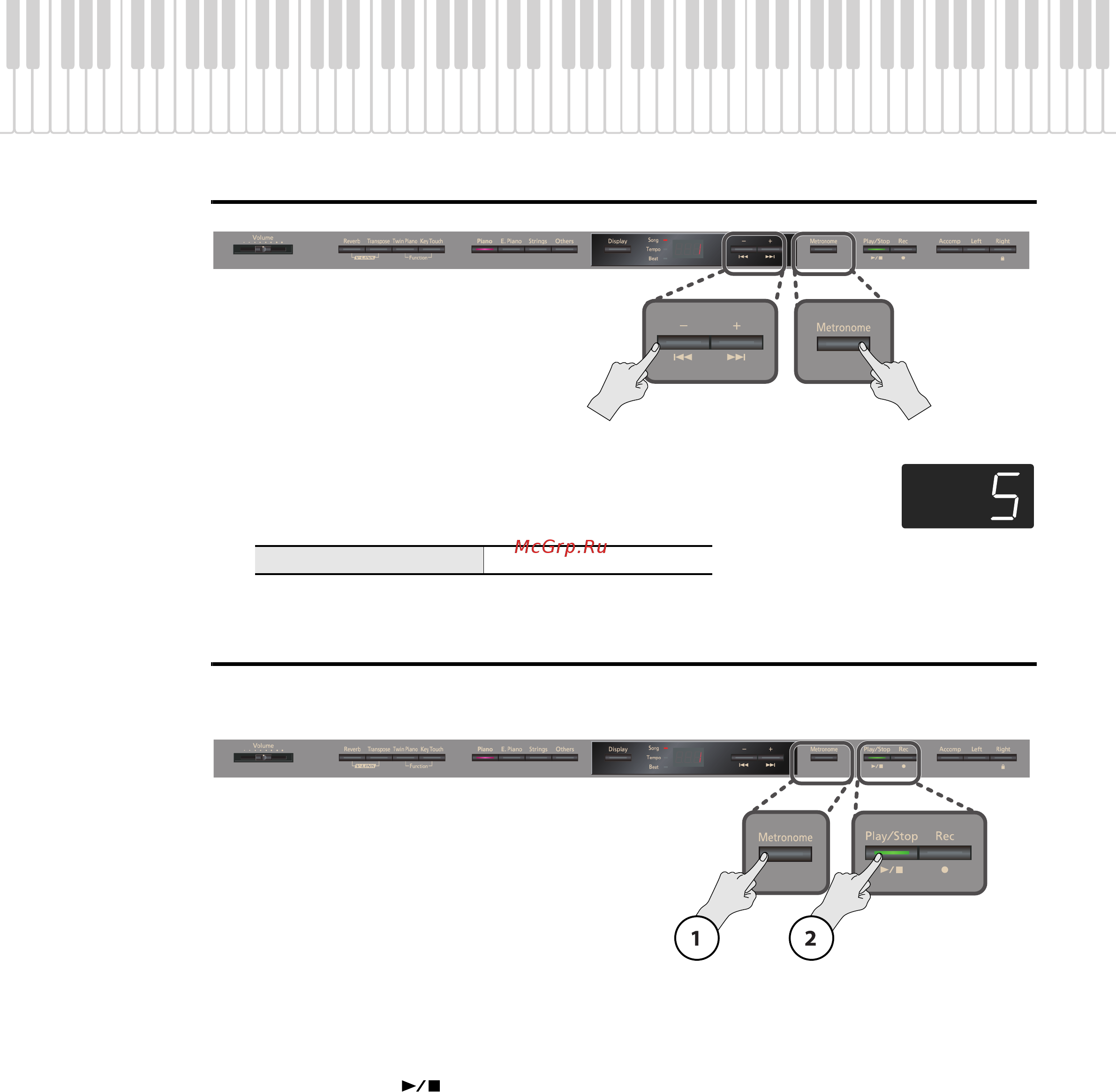 Roland HP302-RWA [28/89] Отсчет тактов перед началом воспроизведения count in