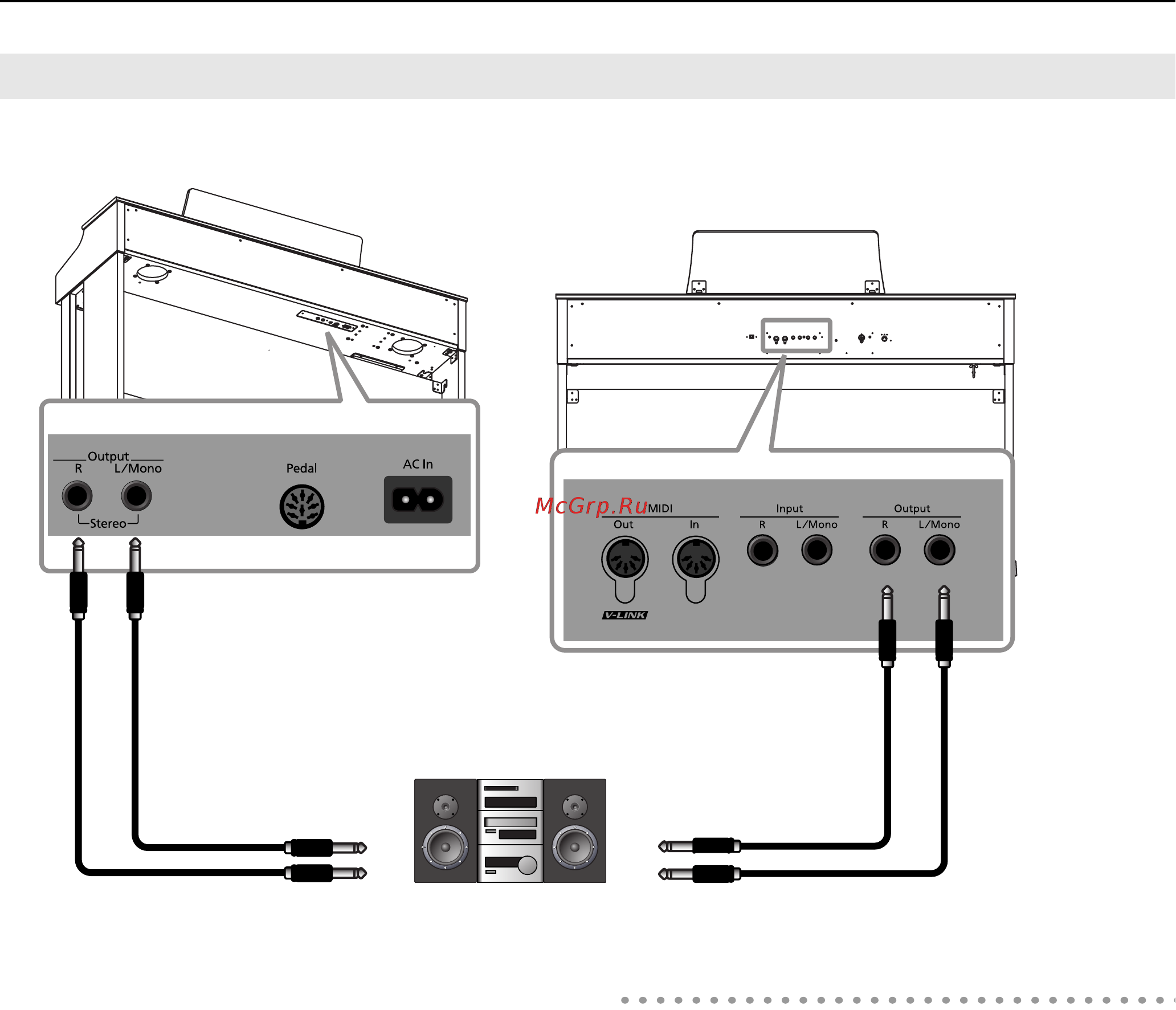 Roland HP302-SBA [68/89] Подключение нр305 нр302 к внешним мониторам