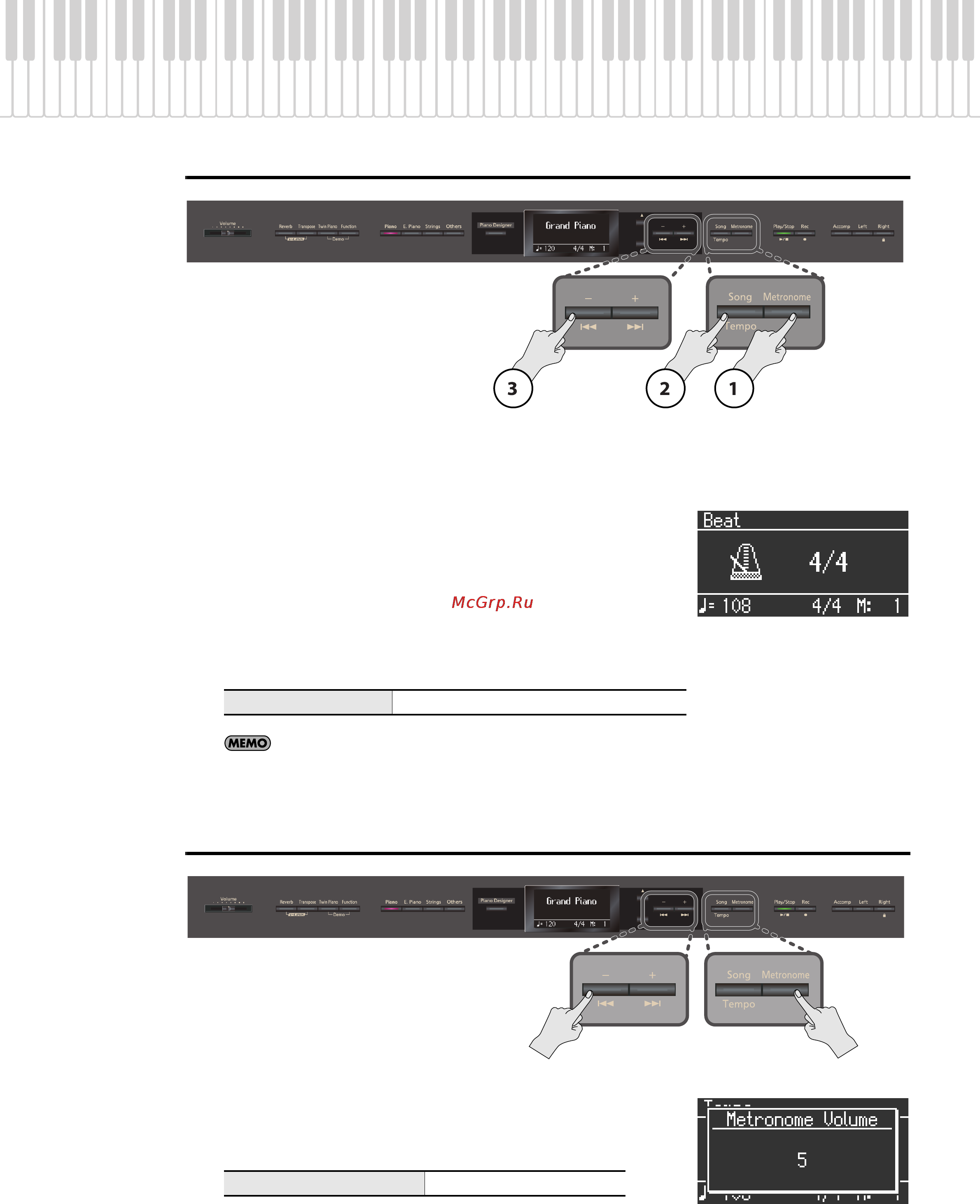 Roland HP307 [23/86] Изменение размера метронома