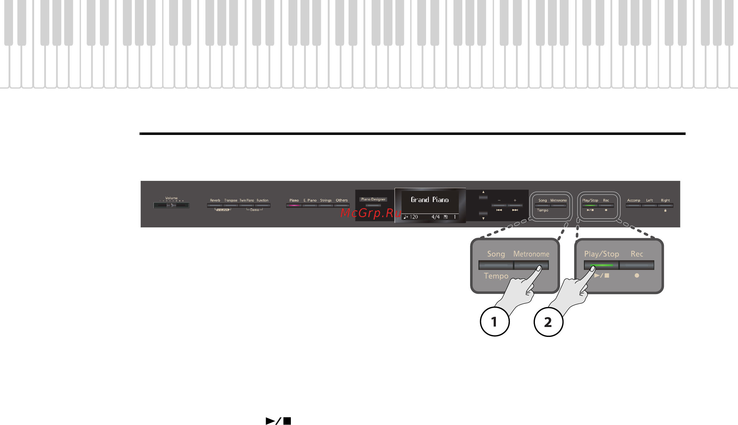 Roland HP307 [24/86] Отсчет тактов перед началом воспроизведения count in