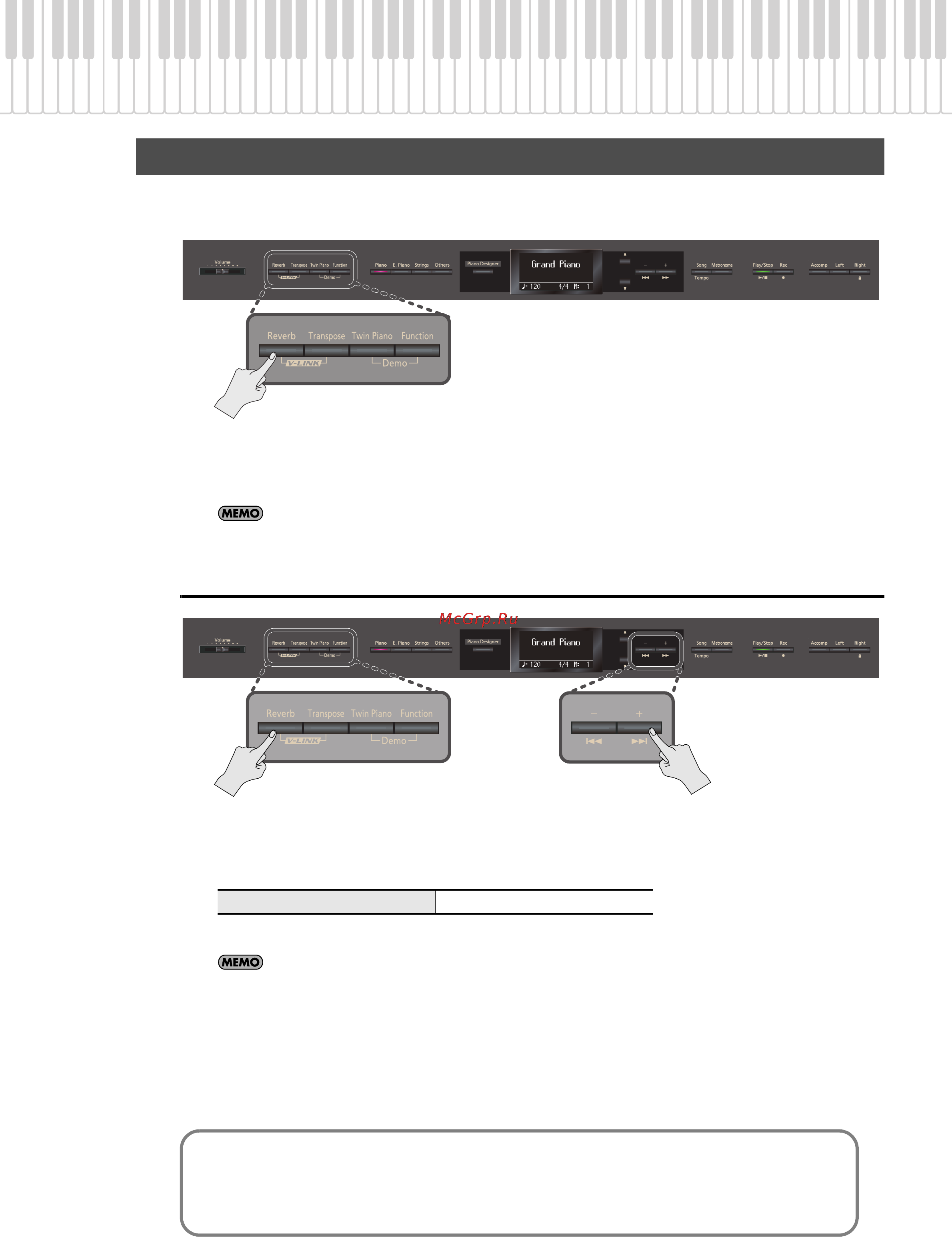 Roland HP307 [25/86] Добавление к звуку реверберации reverb