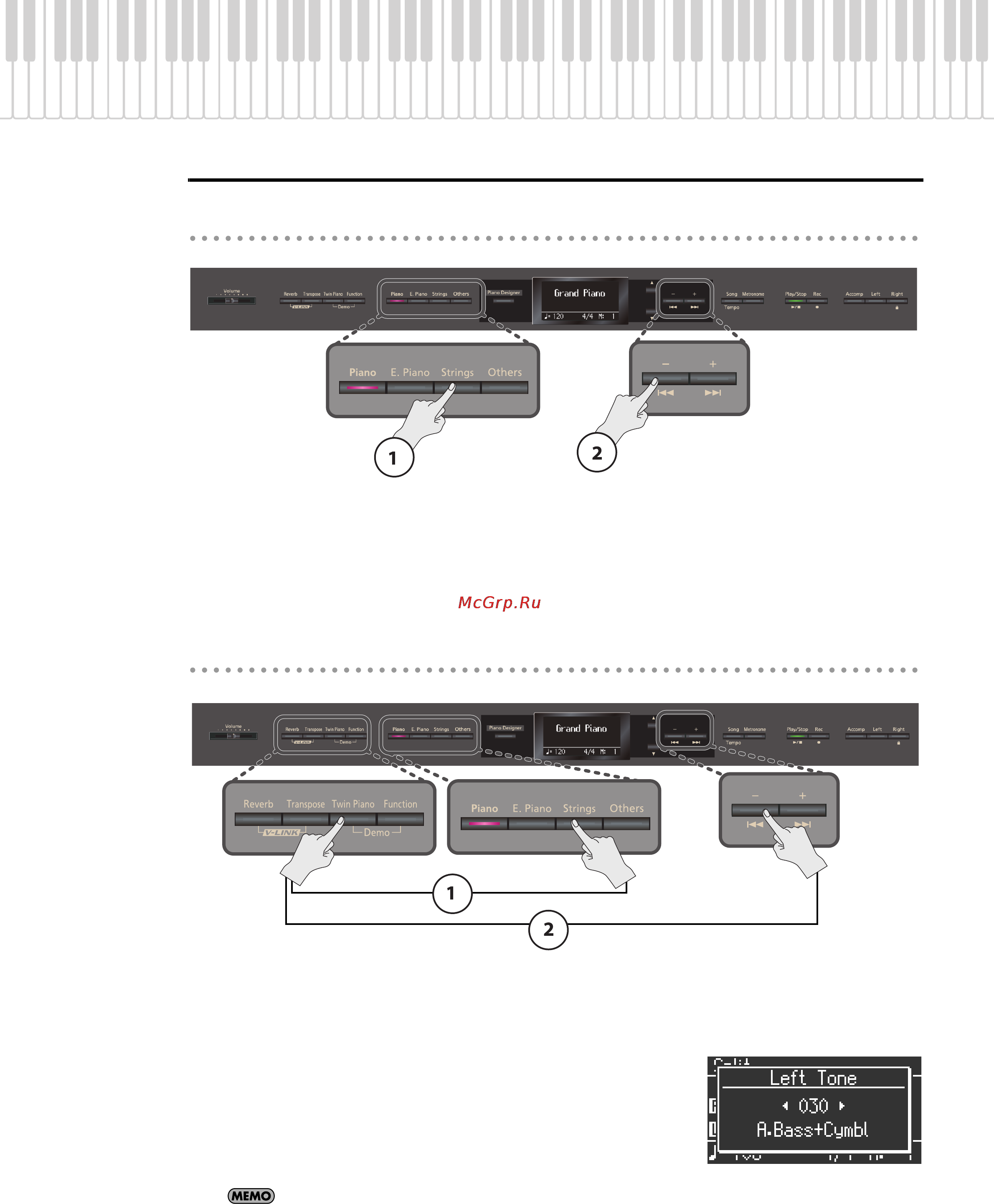 Roland HP307 [30/86] Изменение тембров левой и правой зон