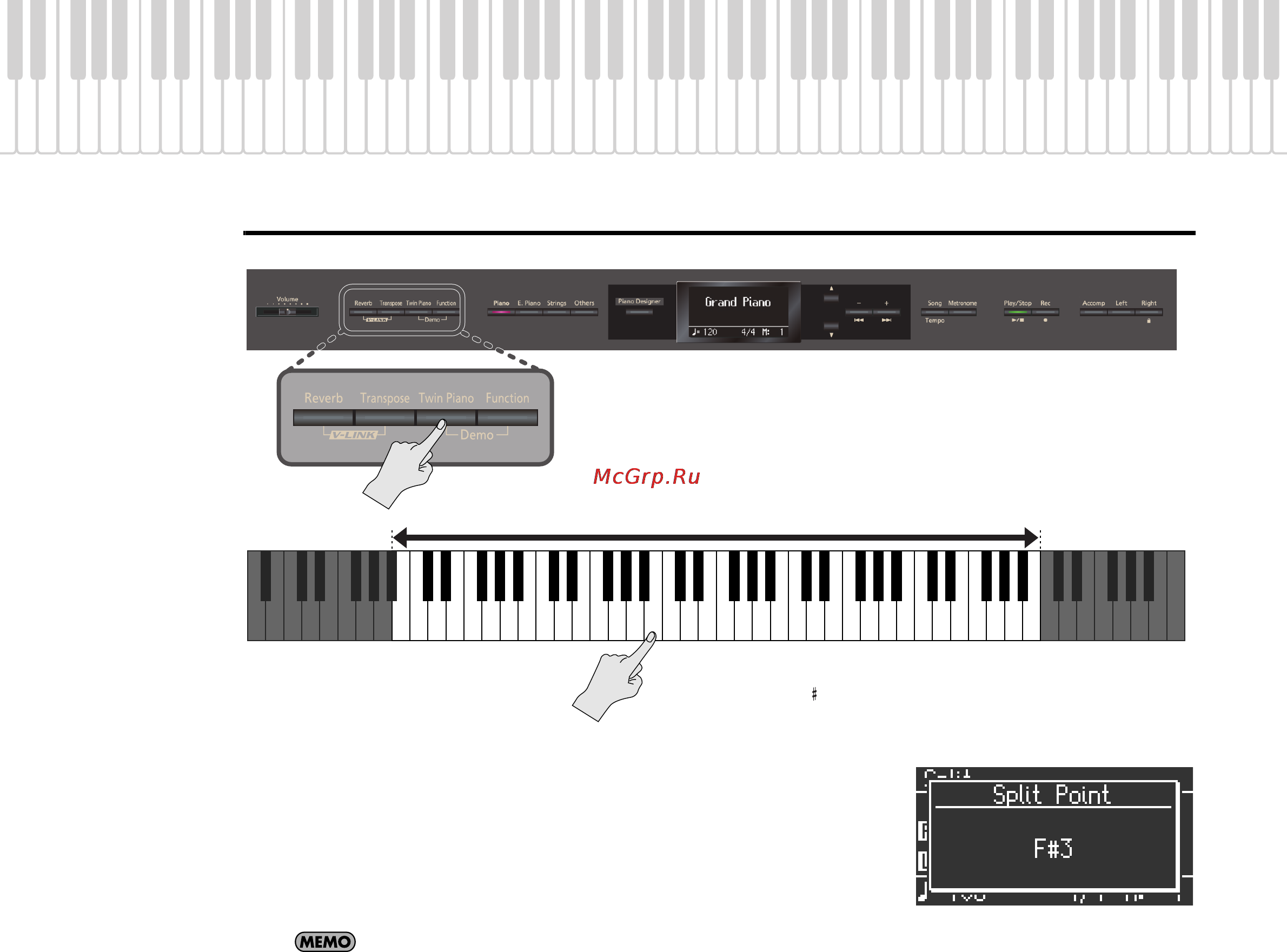 Roland HP307 [31/86] Смена точки раздела клавиатуры