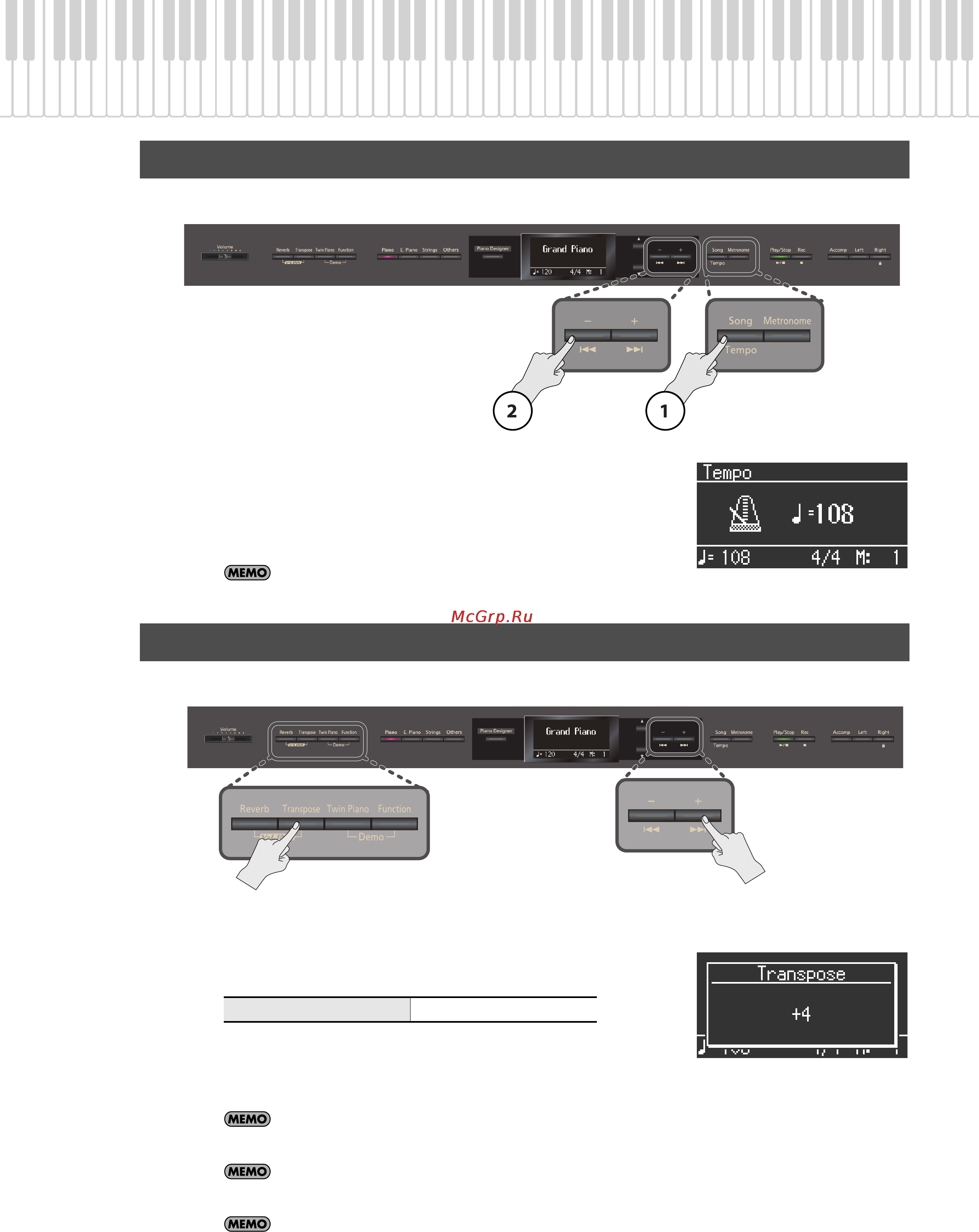 Roland HP307 [40/86] Изменение темпа пьесы