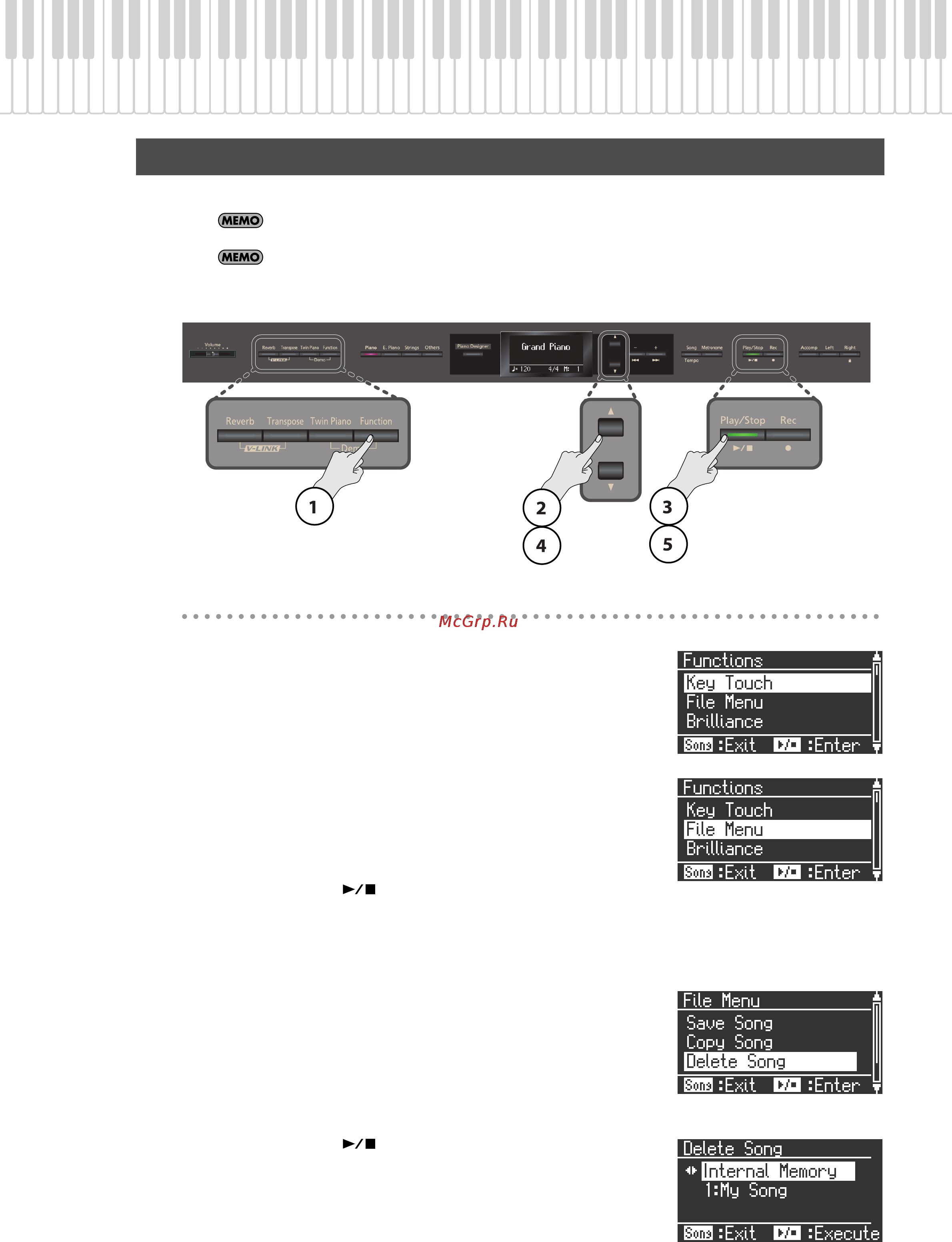 Roland HP307 [46/86] Удаление сохраненной пьесы