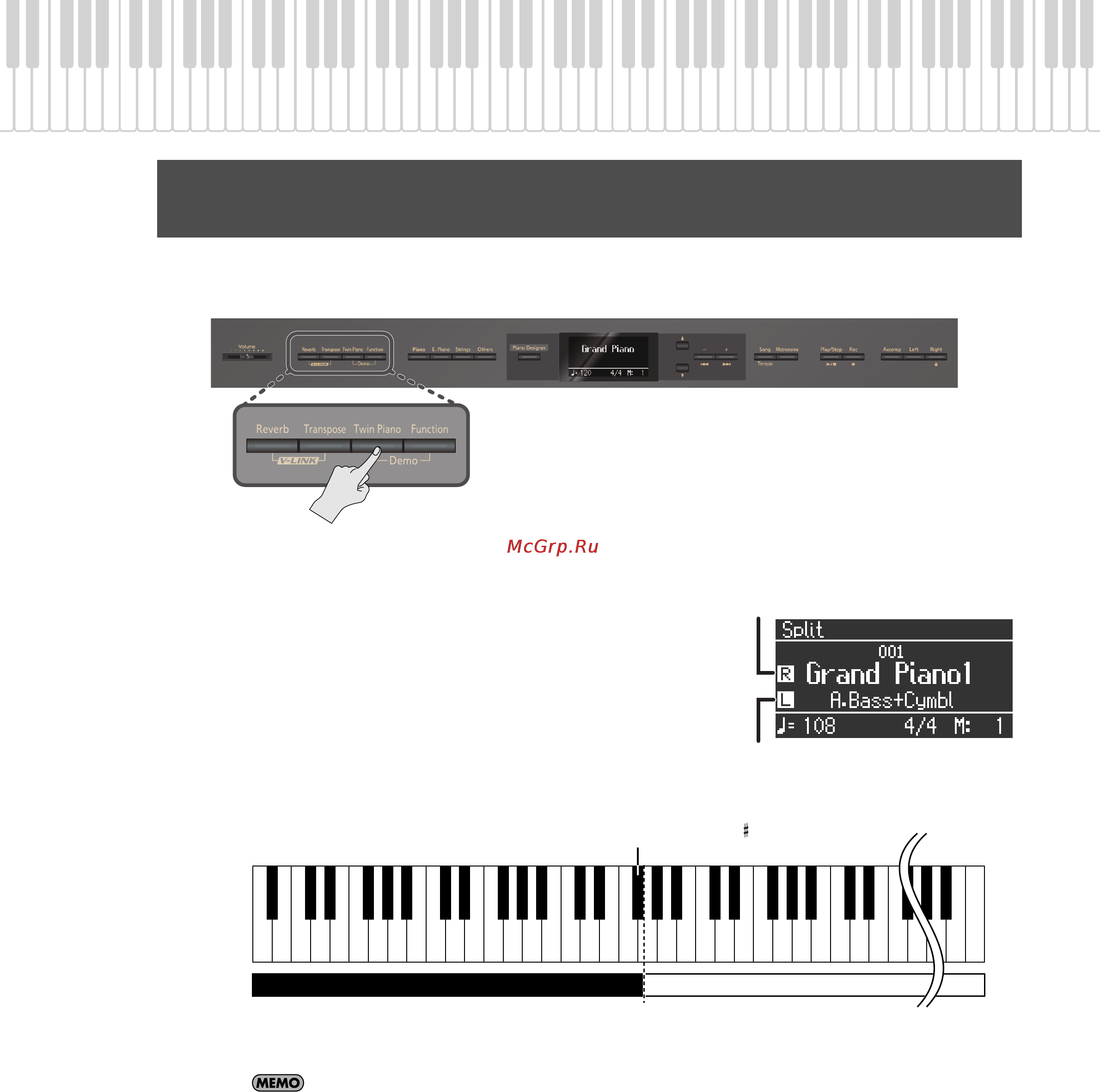Roland LX-10F [29/85] Игра с использованием различных тембров в левой и правой зонах клавиатуры split play