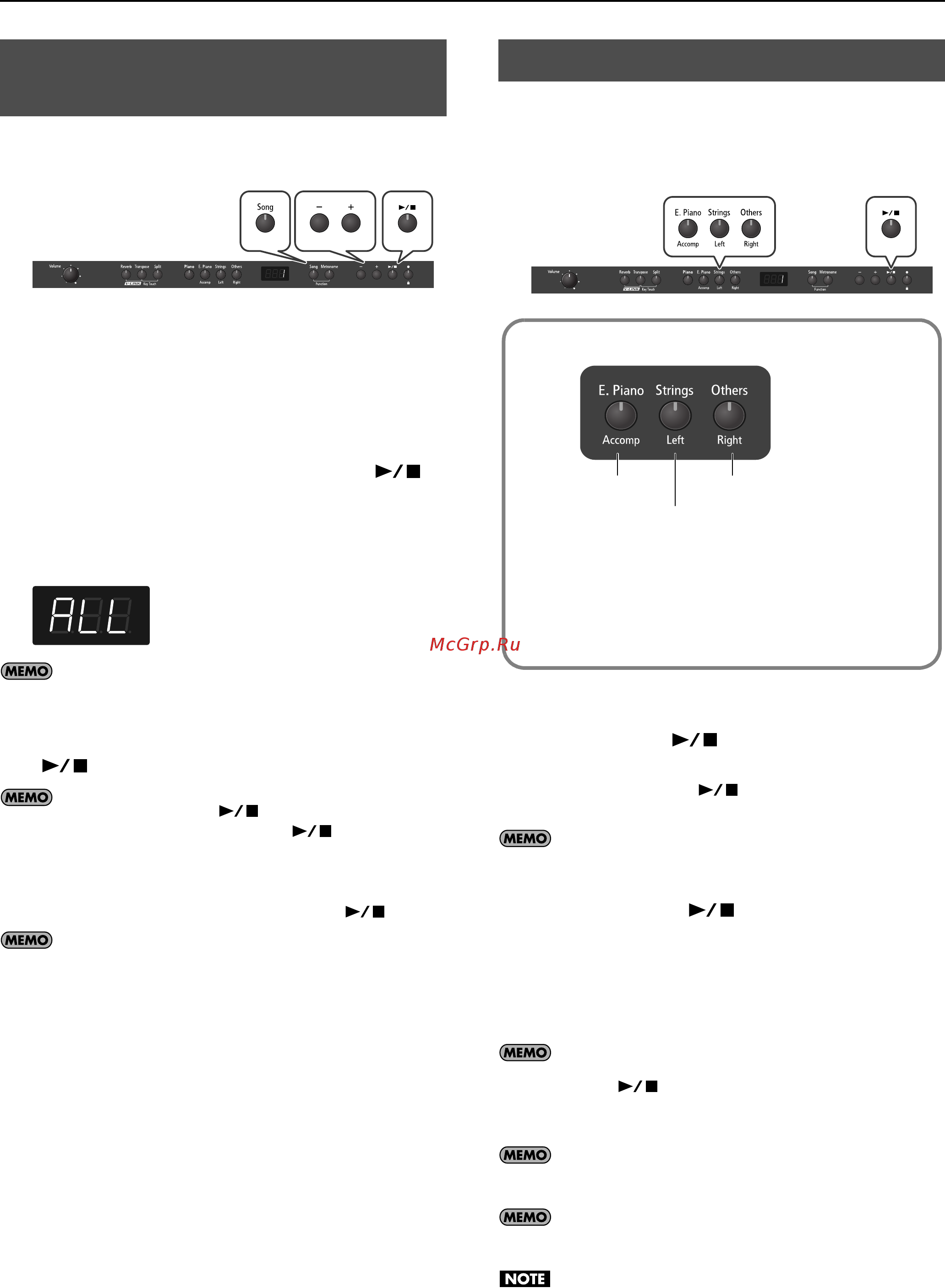 Roland RP201-RWA [28/61] Последовательное воспроизве дение всех пьес all song play