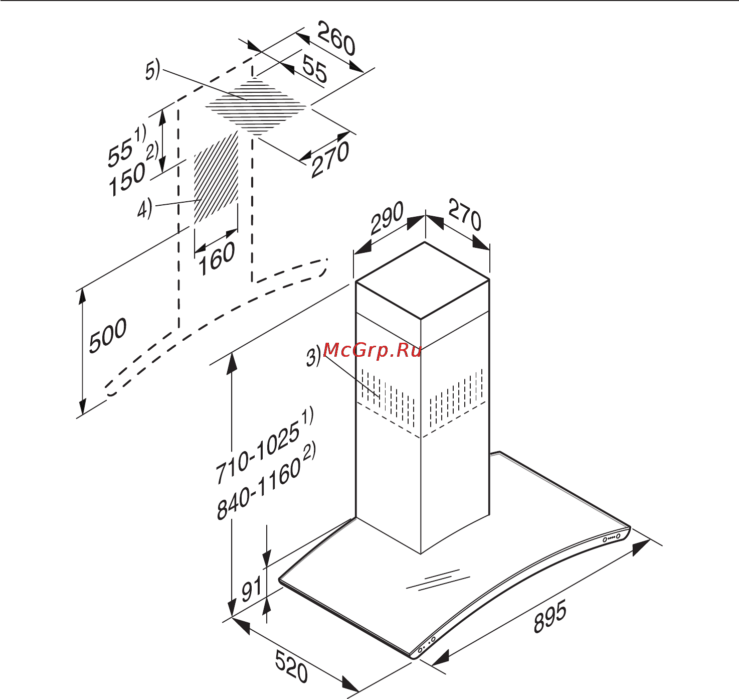 Miele DA 5190 W EXT [24/36] Ðàçìåðû ïðèáîðà 24