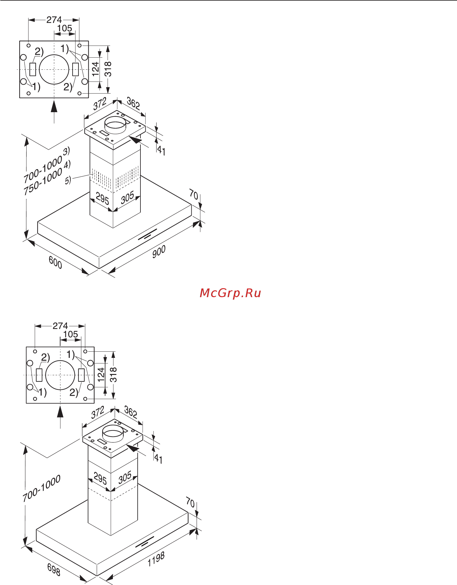 Miele DA 424 V [24/36] Ðàçìåðû ïðèáîðà 24