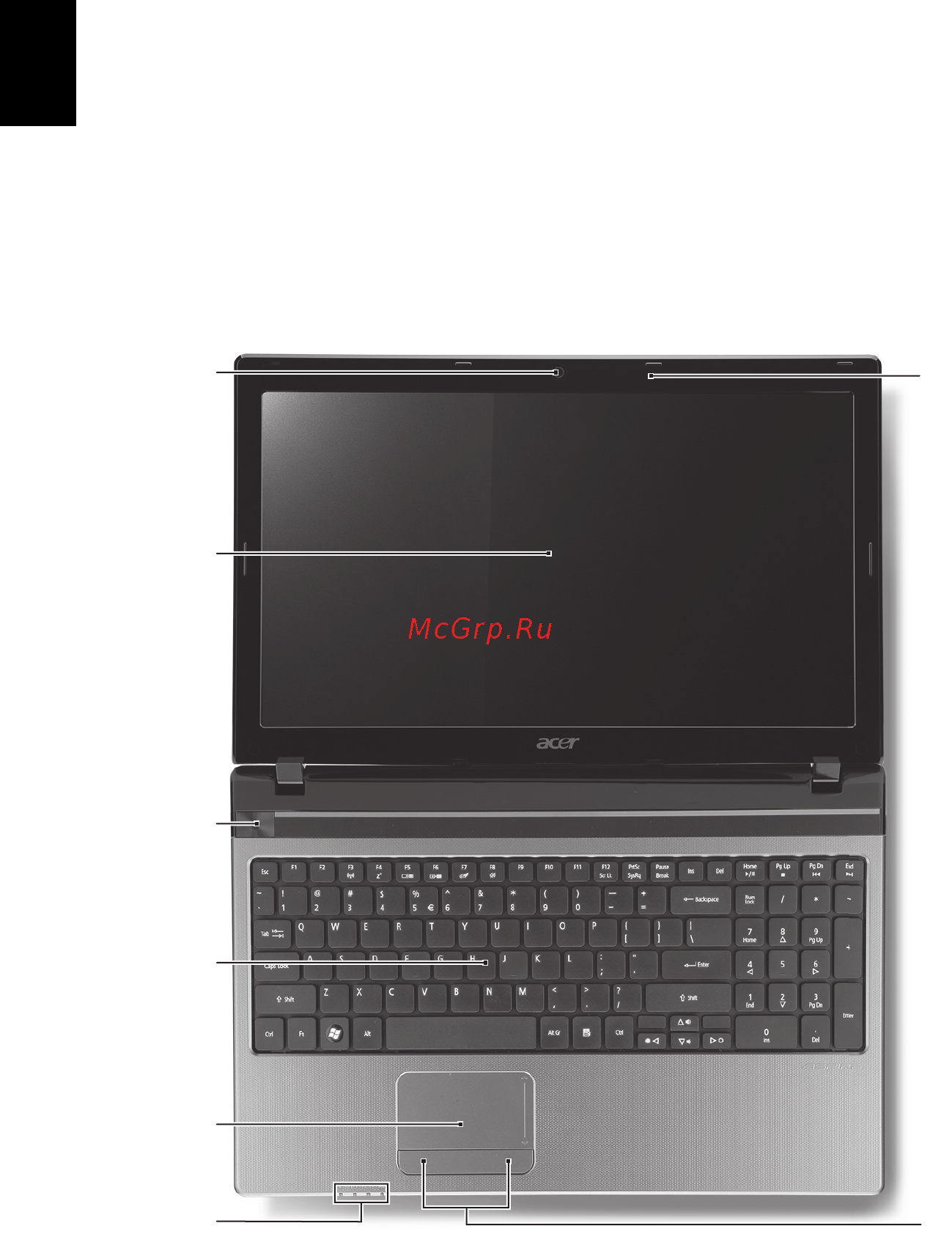 Acer ASPIRE 5750G-2416G64Mnkk [254/320] Üstten görünüş