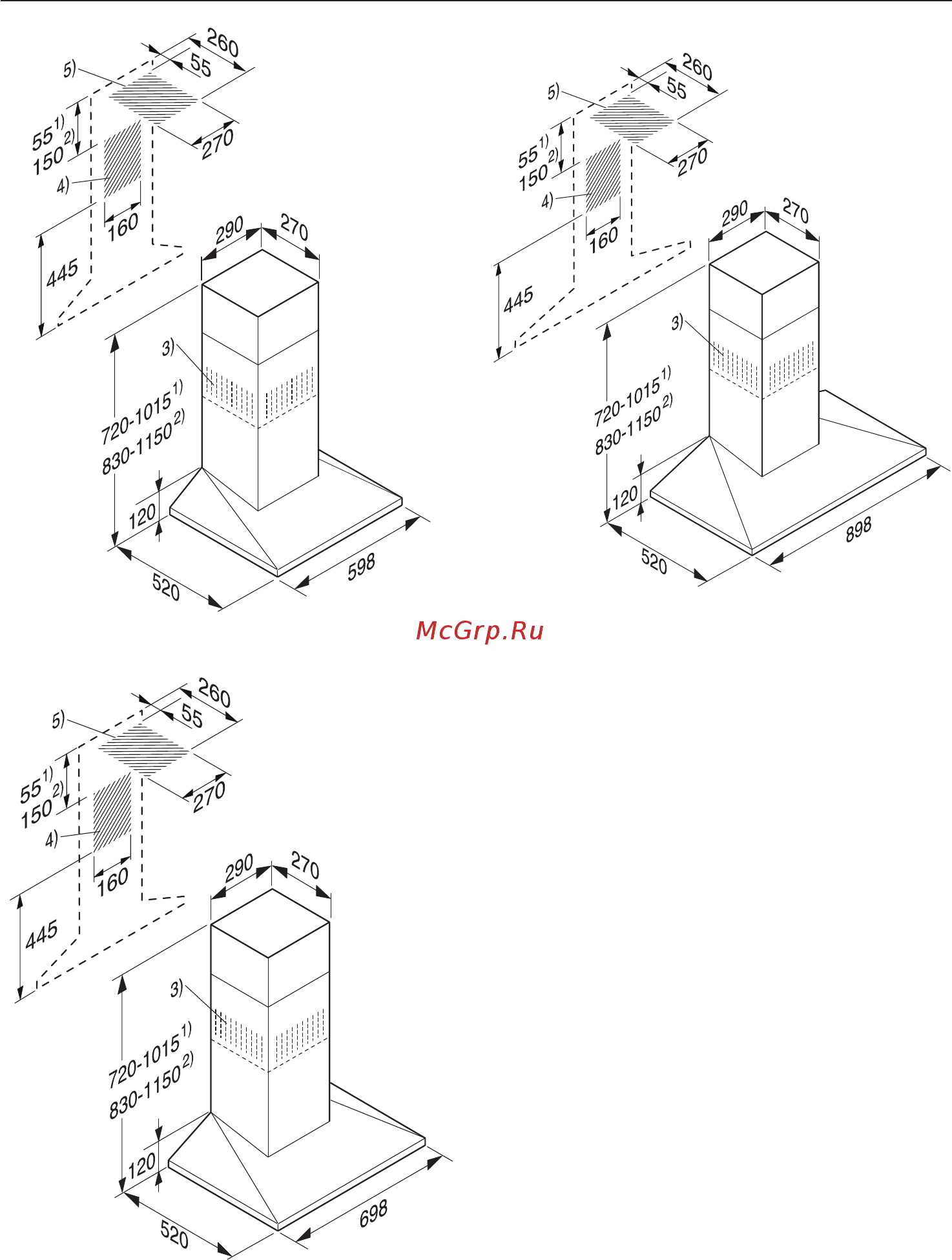 Miele DA 409 IX [24/36] Ðàçìåðû ïðèáîðà 24