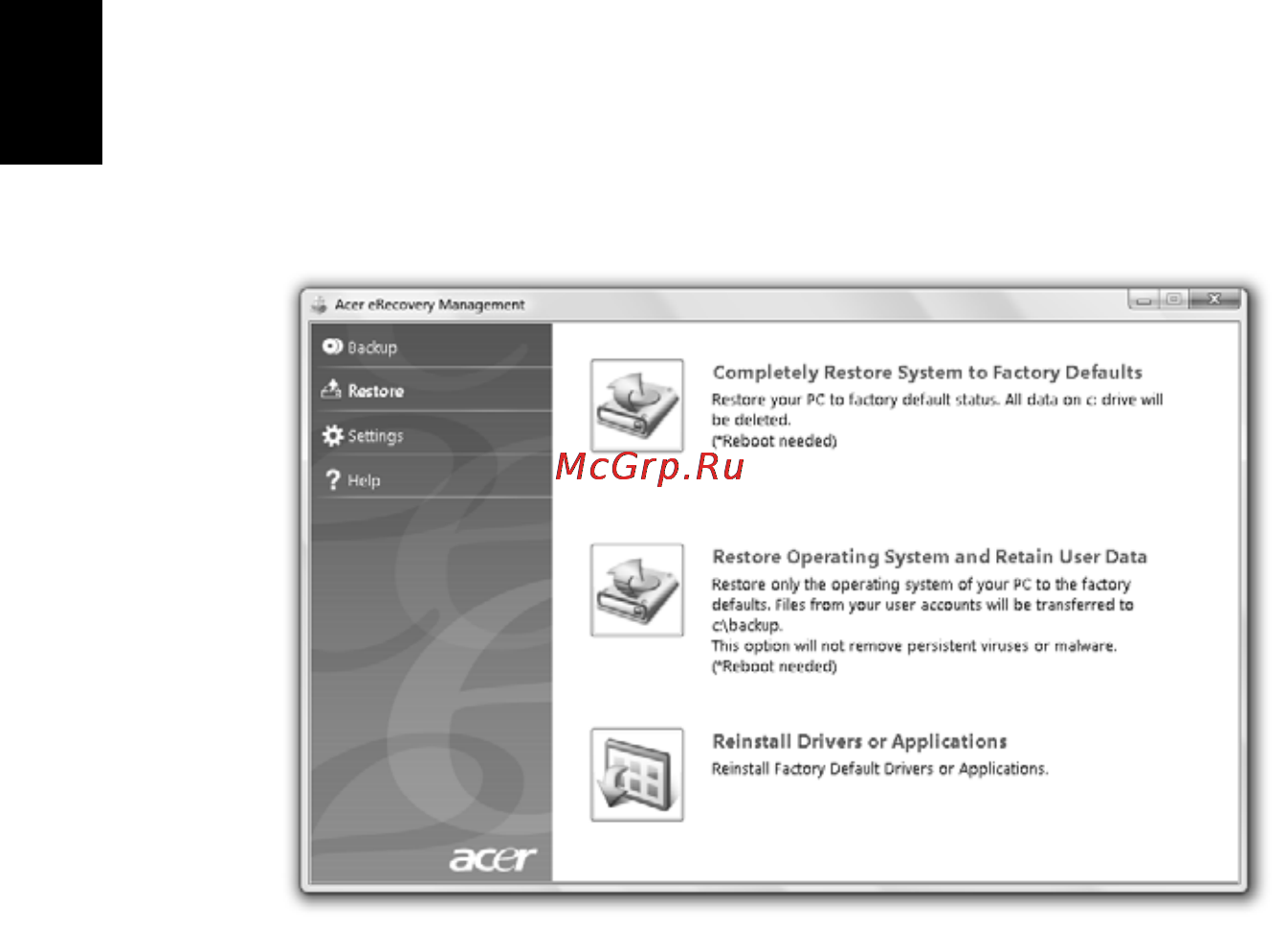 Acer ASPIRE 5742Z-P623G32Mirr [184/2205] Wiederherstellen