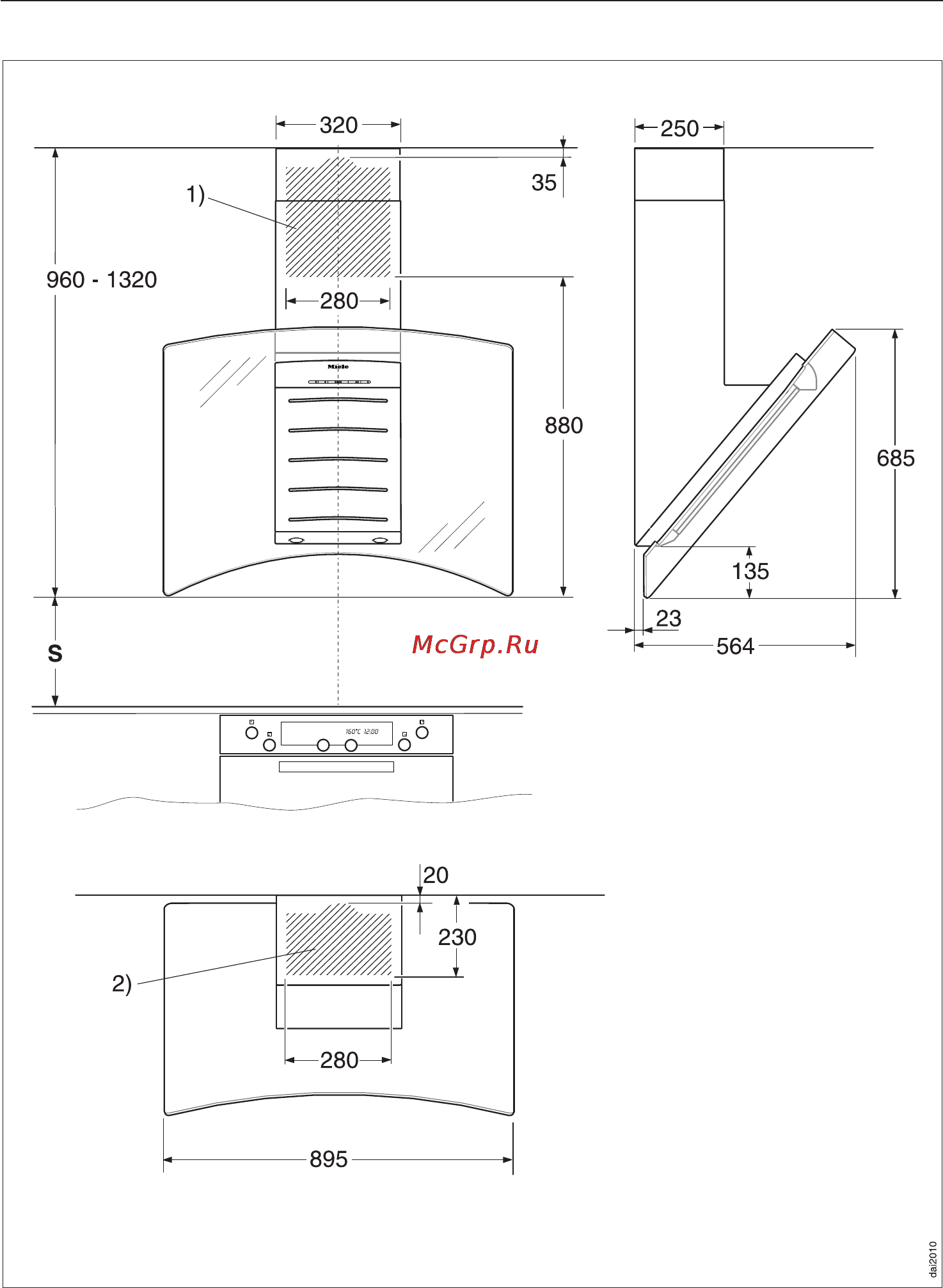 Miele DA 289-4 EXT [22/36] Ðàçìåðû ïðèáîðà 22