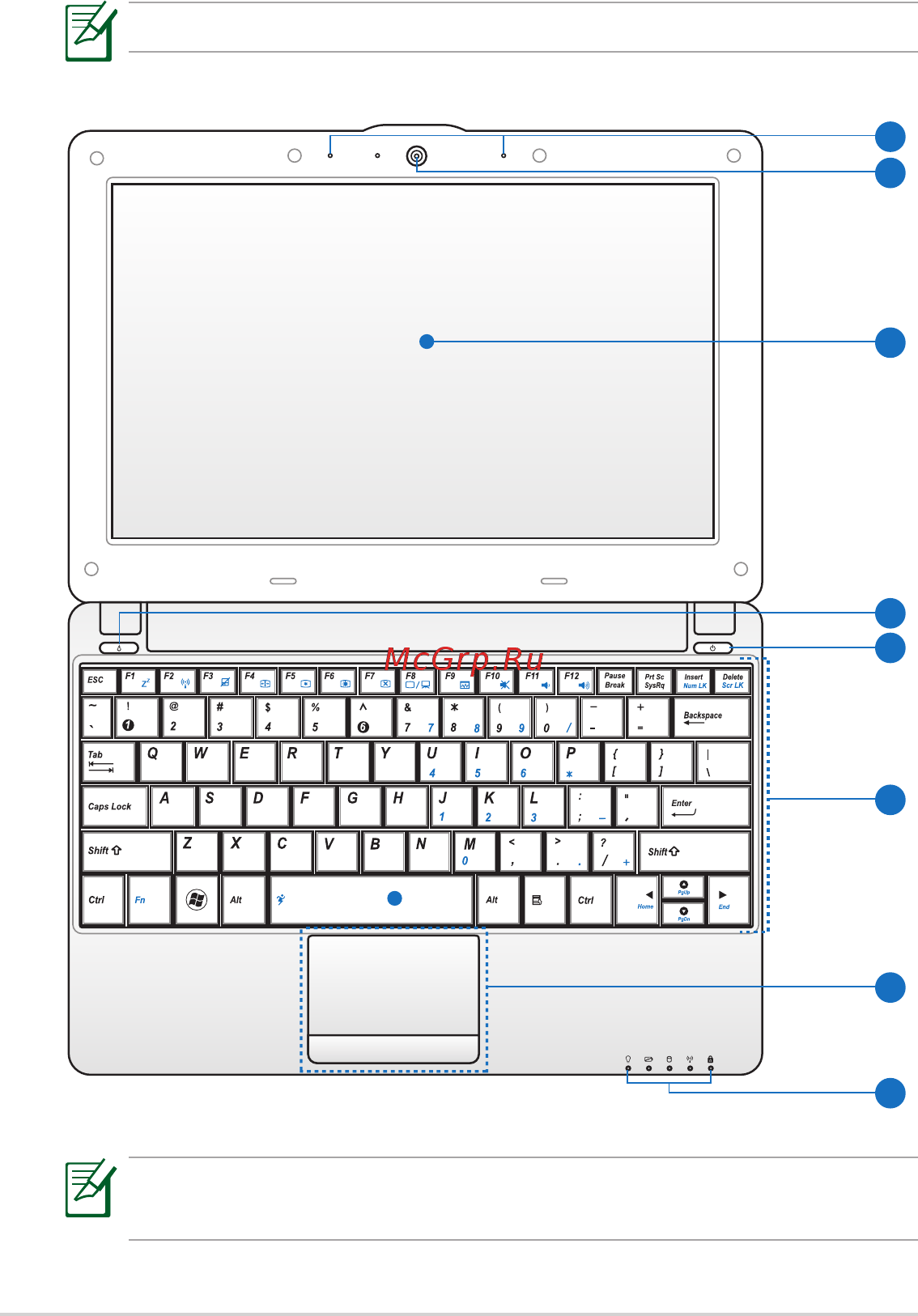 Asus Eee PC 1005PXD [10/62] Верхняя сторона