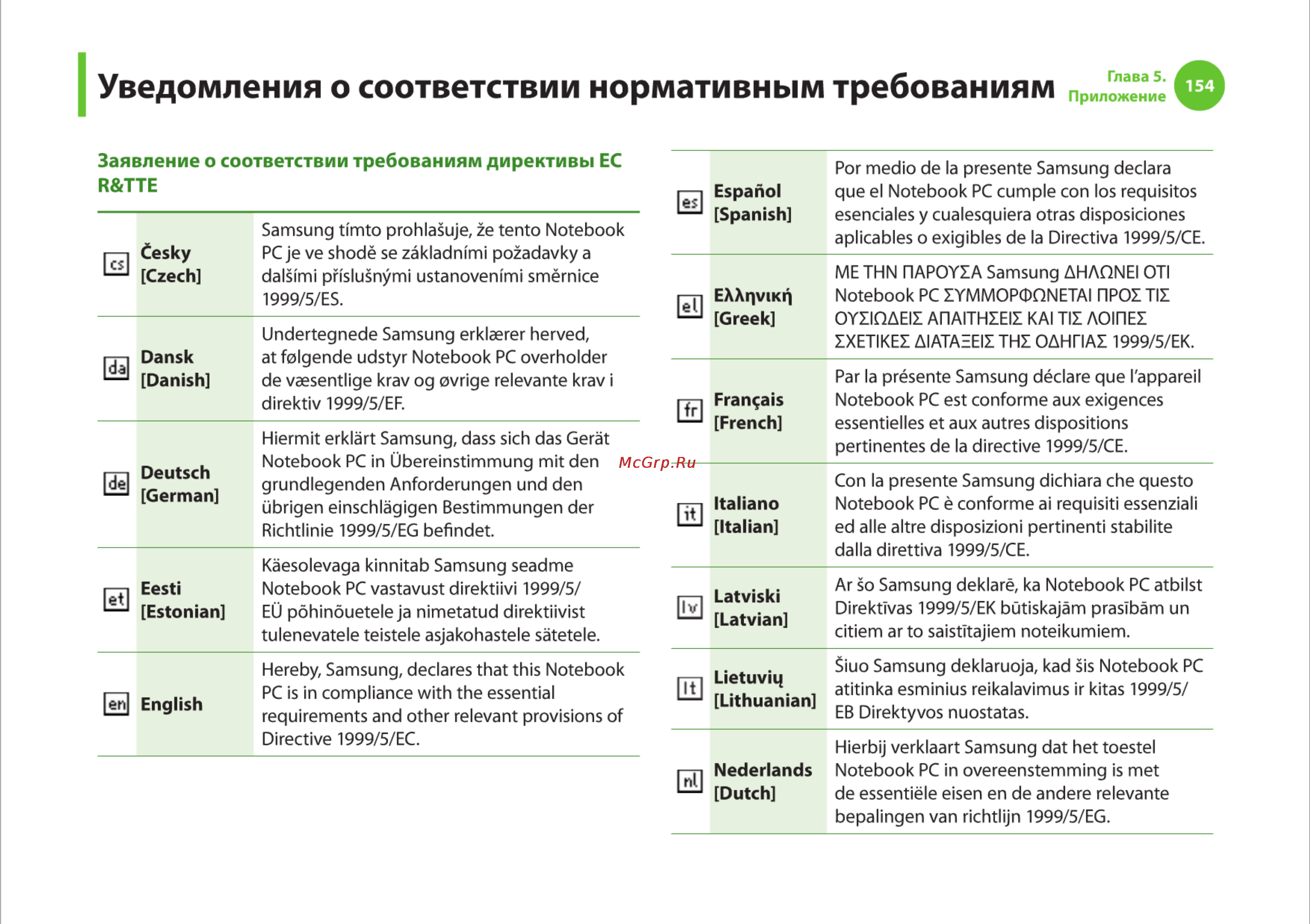 Samsung R540 [154/166] Уведомления о соответствии нормативным требованиям