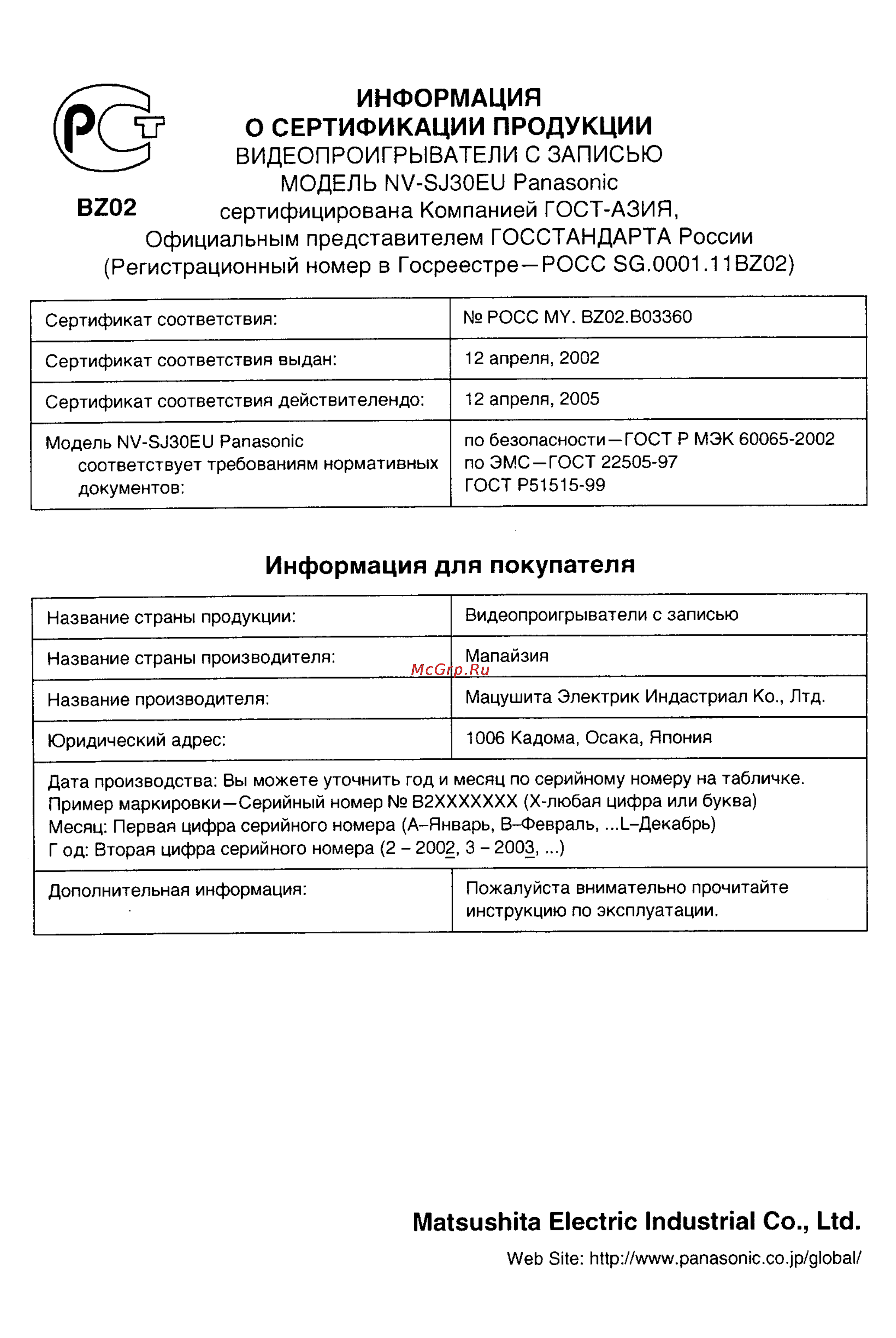 Panasonic NV-SJ30EU [17/17] Модель nv sj30eu panasonic