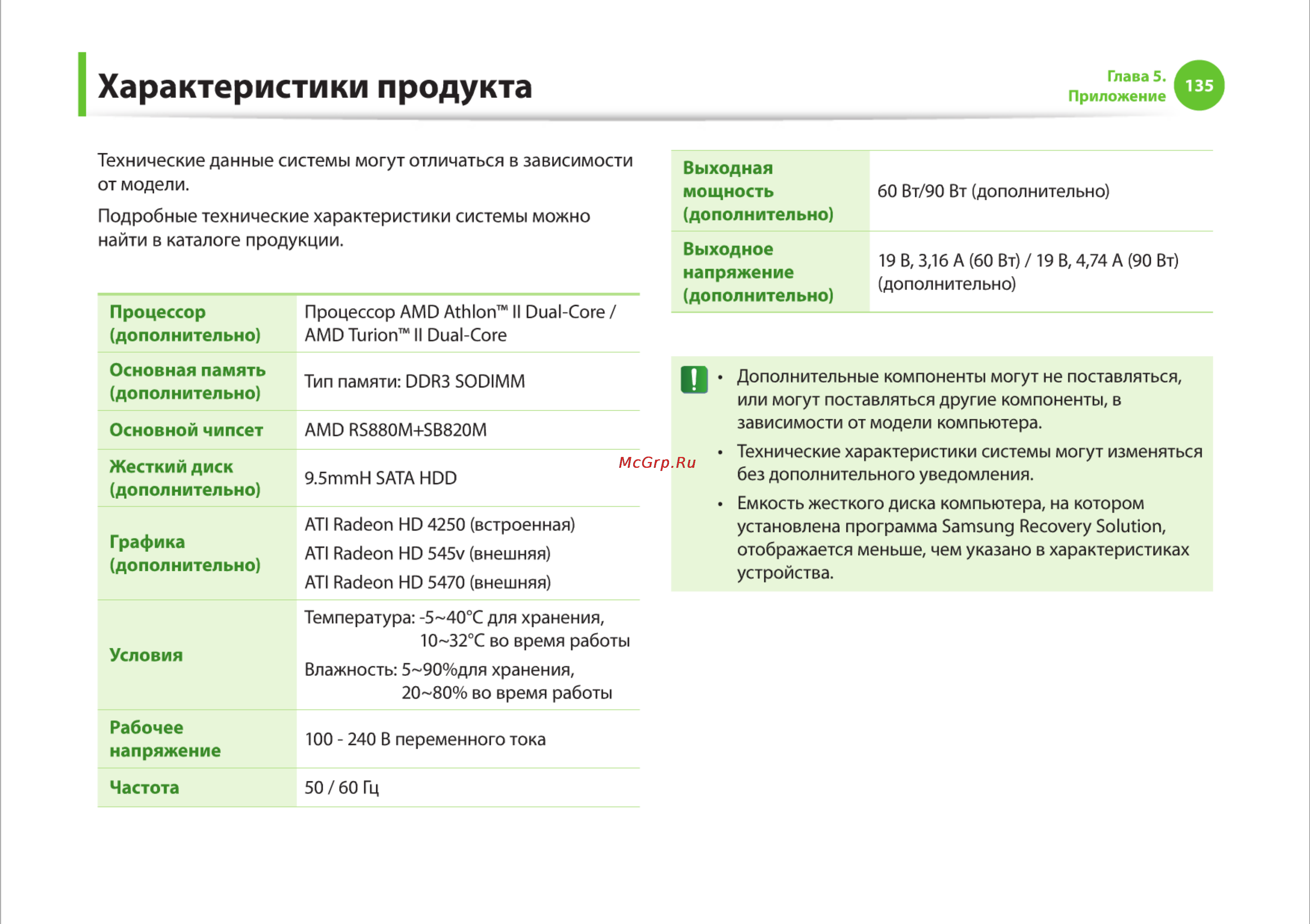 Samsung R425-JU03 [135/142] Характеристики продукта