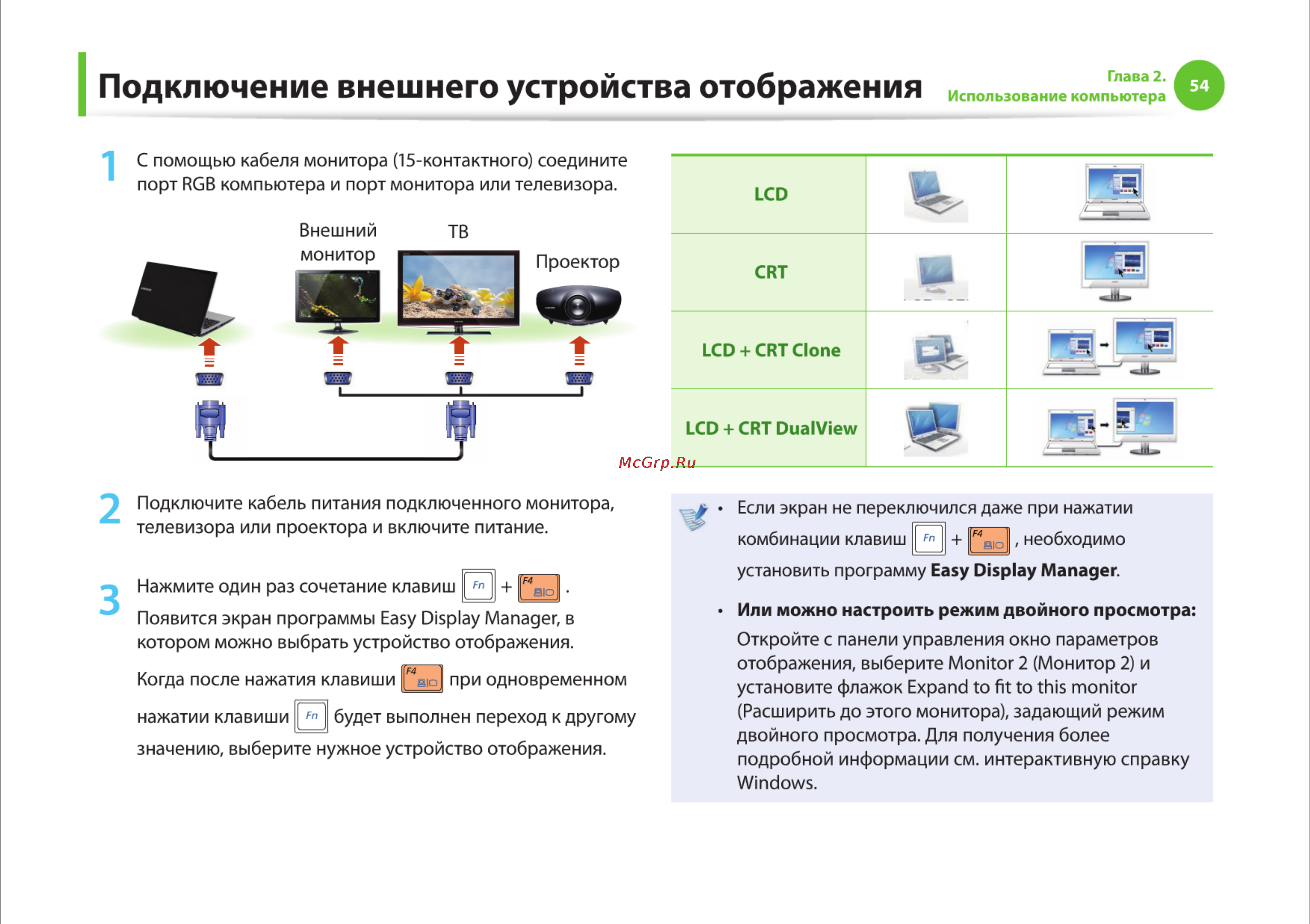 Samsung R425-JU03 [54/142] Подключение внешнего устройства отображения