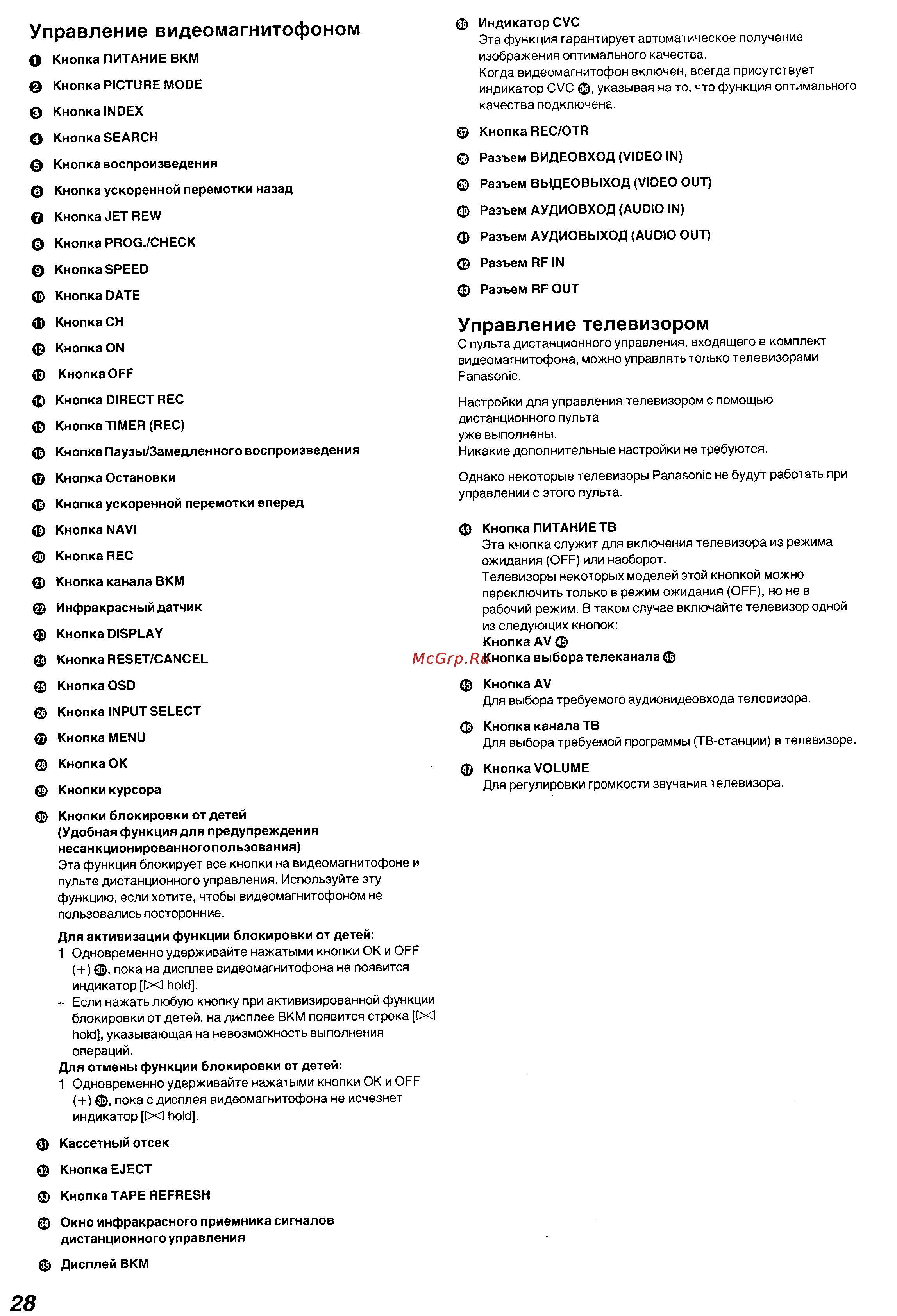 Panasonic NV-SJ230 Series [5/25] Управление видеомагнитофоном