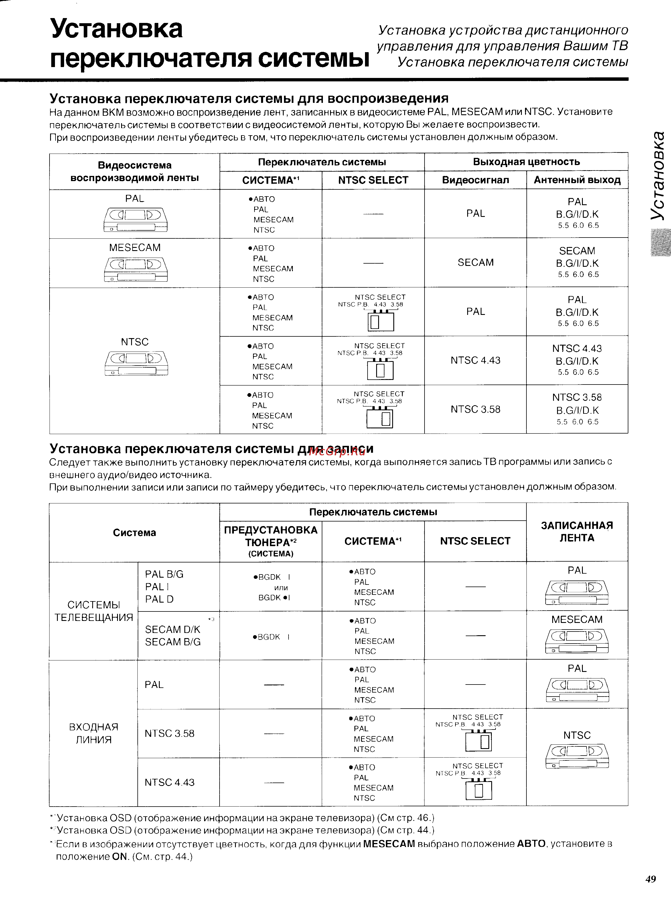 Panasonic NV-SD450EU [17/33] Установка переключателя системы