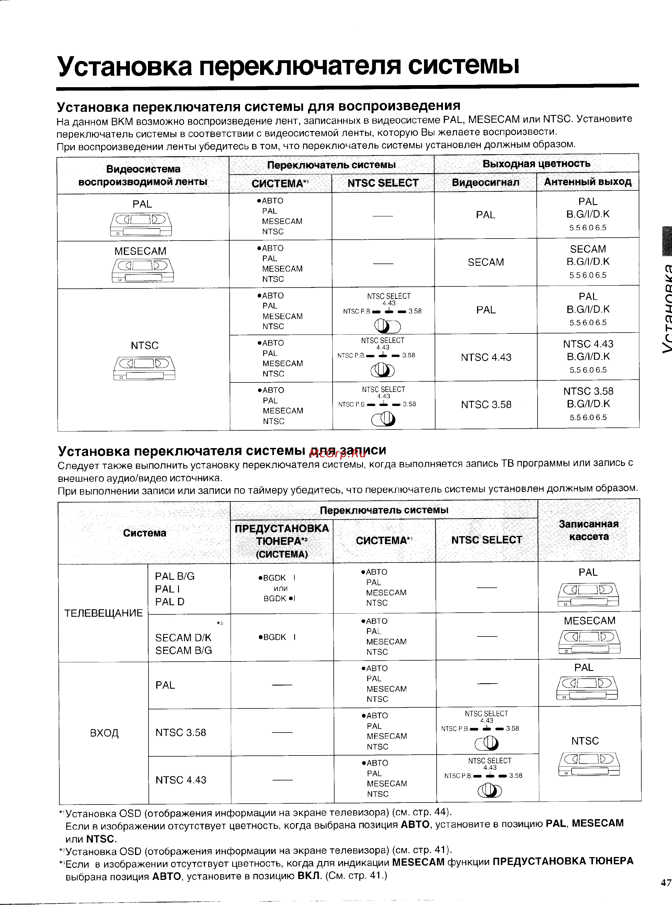 Panasonic NV-SD225EU [17/31] Установка переключателя системы