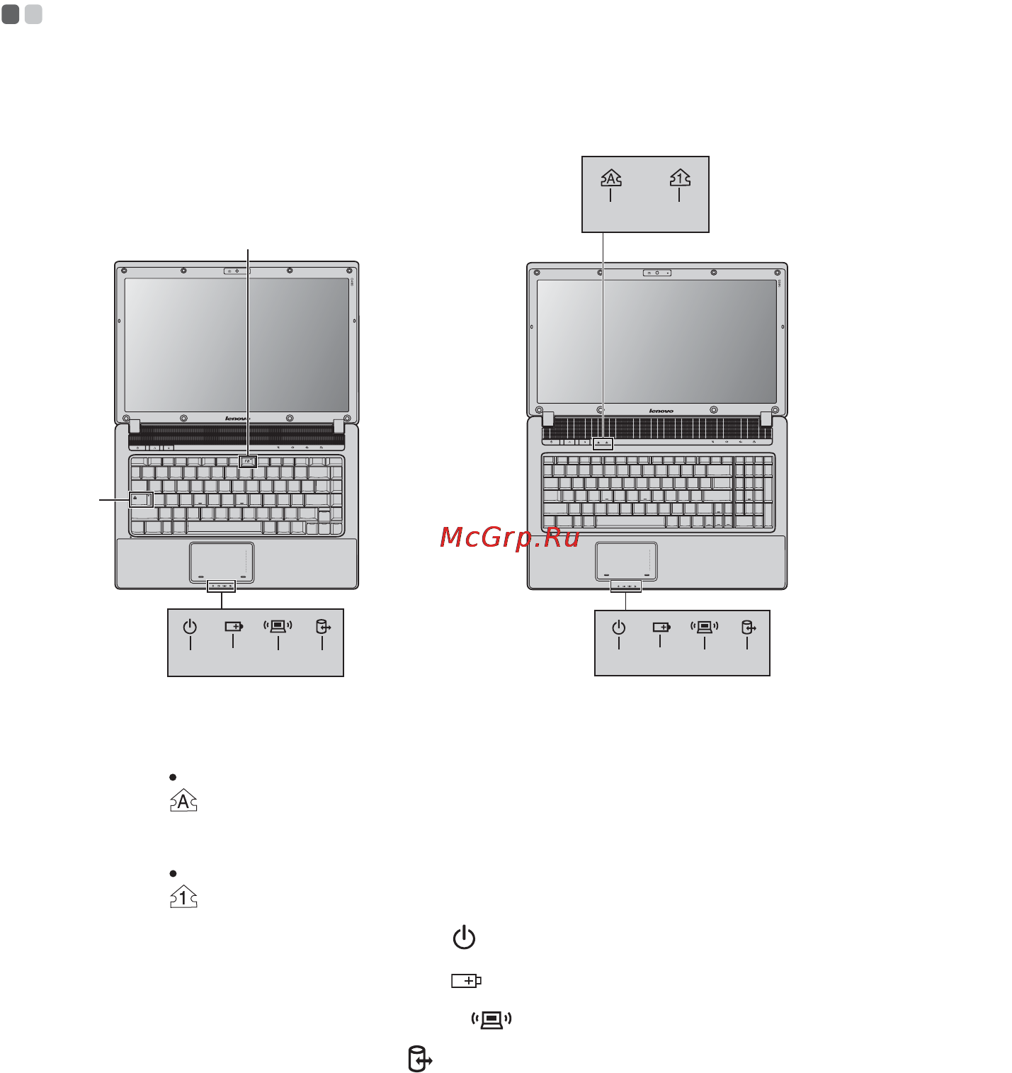 Lenovo G560A [24/130] Индикаторы состояния компьютера