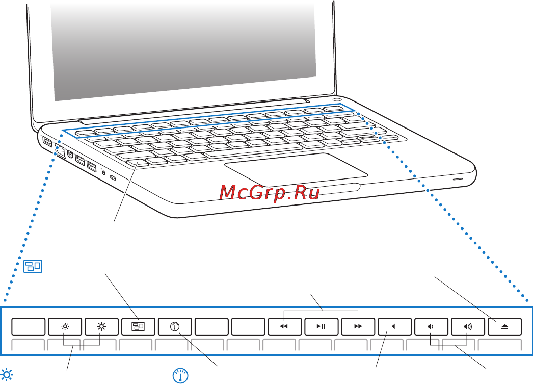 Apple MacBook MC516RS ⁄ A [22/88] Функции клавиатуры macbook