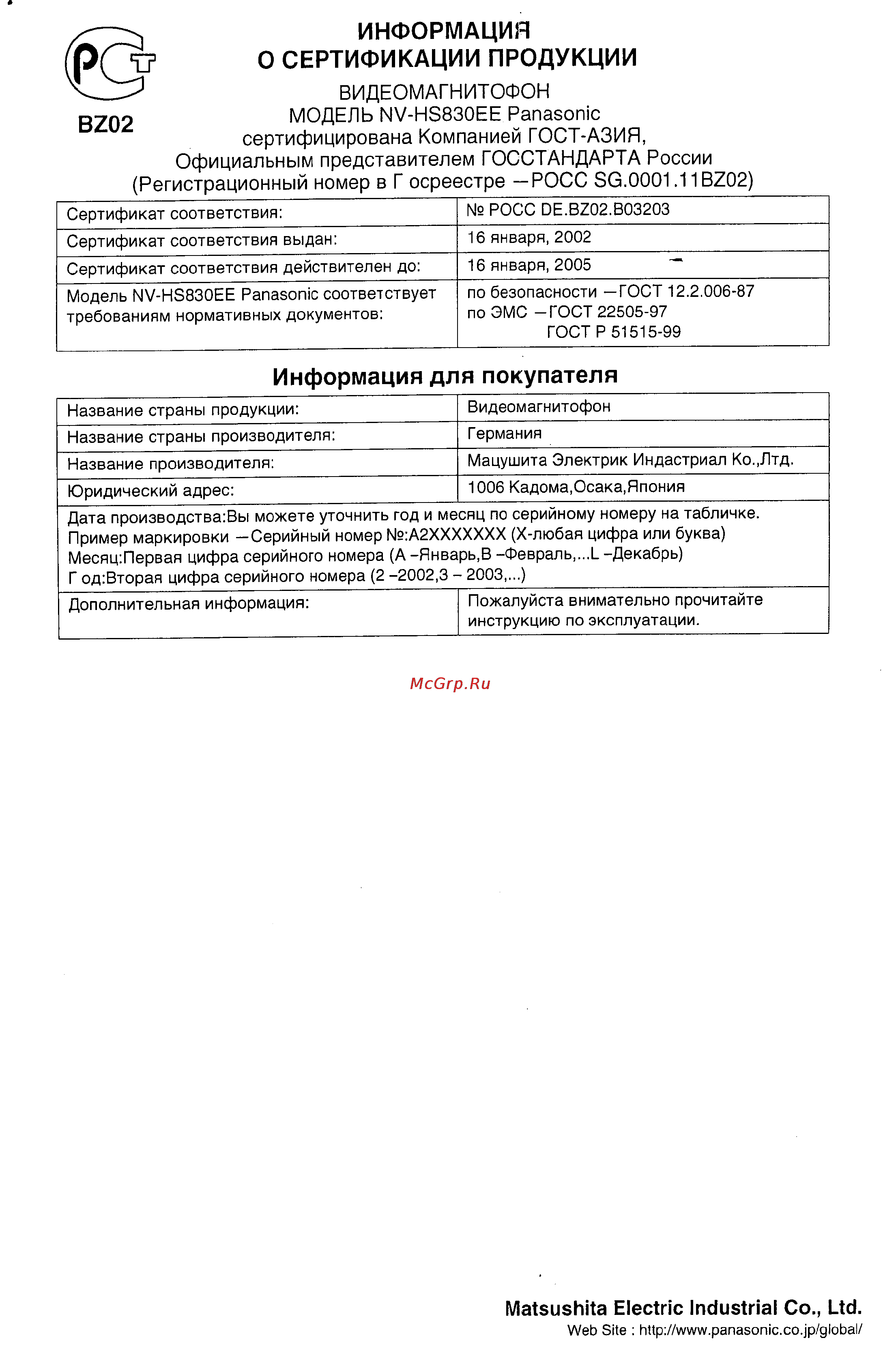 Panasonic NV-HS830EE [29/29] Информация