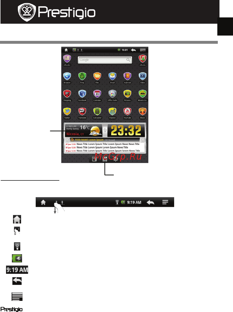 Prestigio MultiPad PMP3084B [88/115] Meniu home