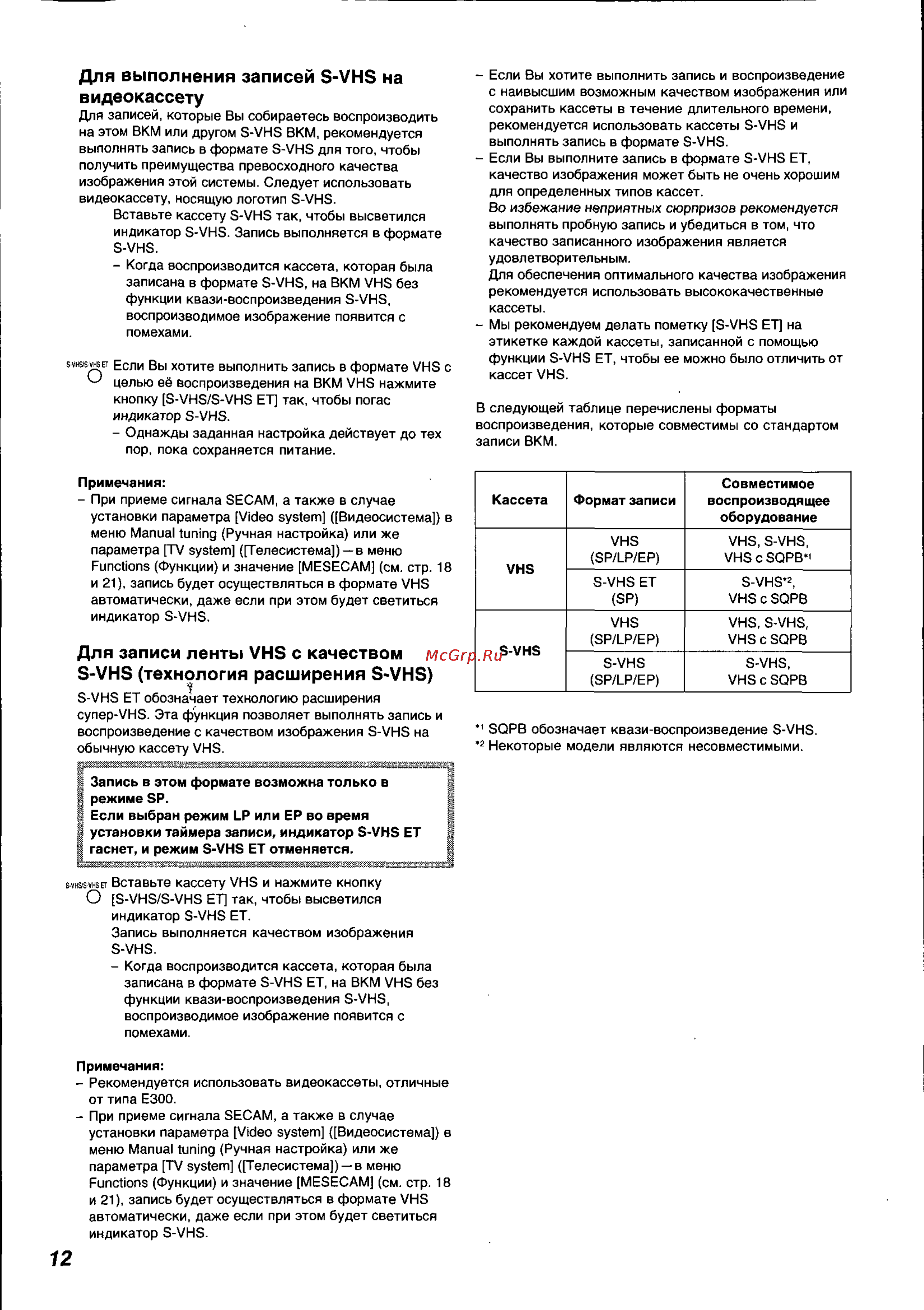 Panasonic NV-HS825EE [12/26] Для записи ленты vhs с качеством s vhs технология расширения s vhs