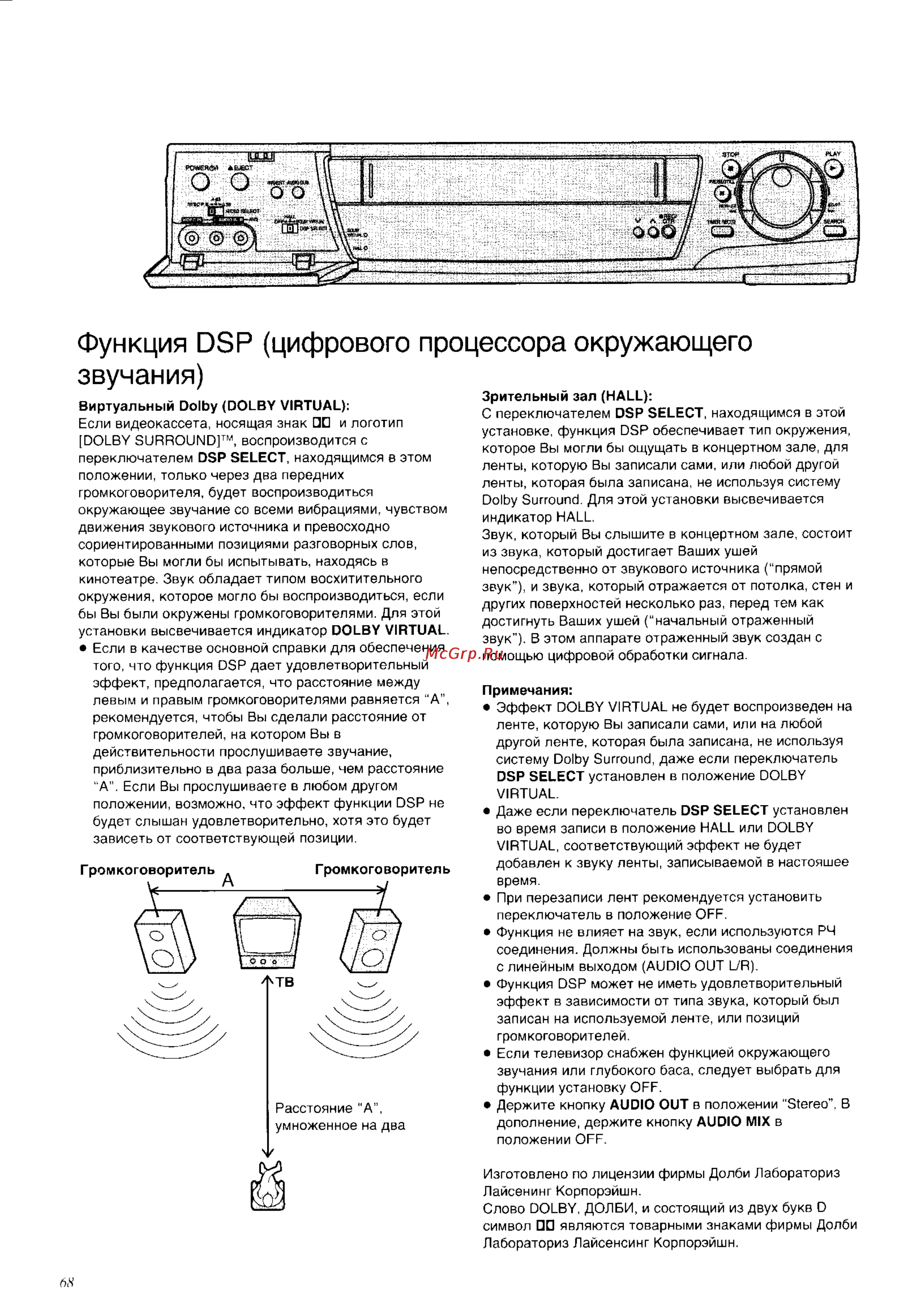 Panasonic NV-HD680AM [26/43] Функция dsp цифрового процессора окружающего звучания