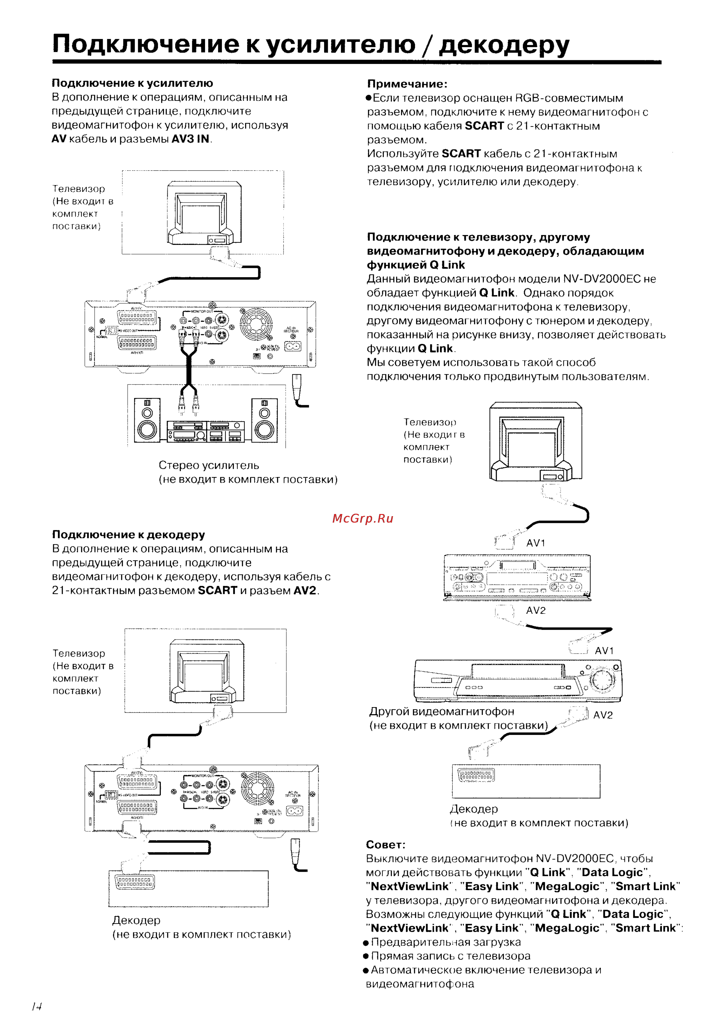 Panasonic NV-DV2000EC [14/67] Подключение к усилителю декодеру