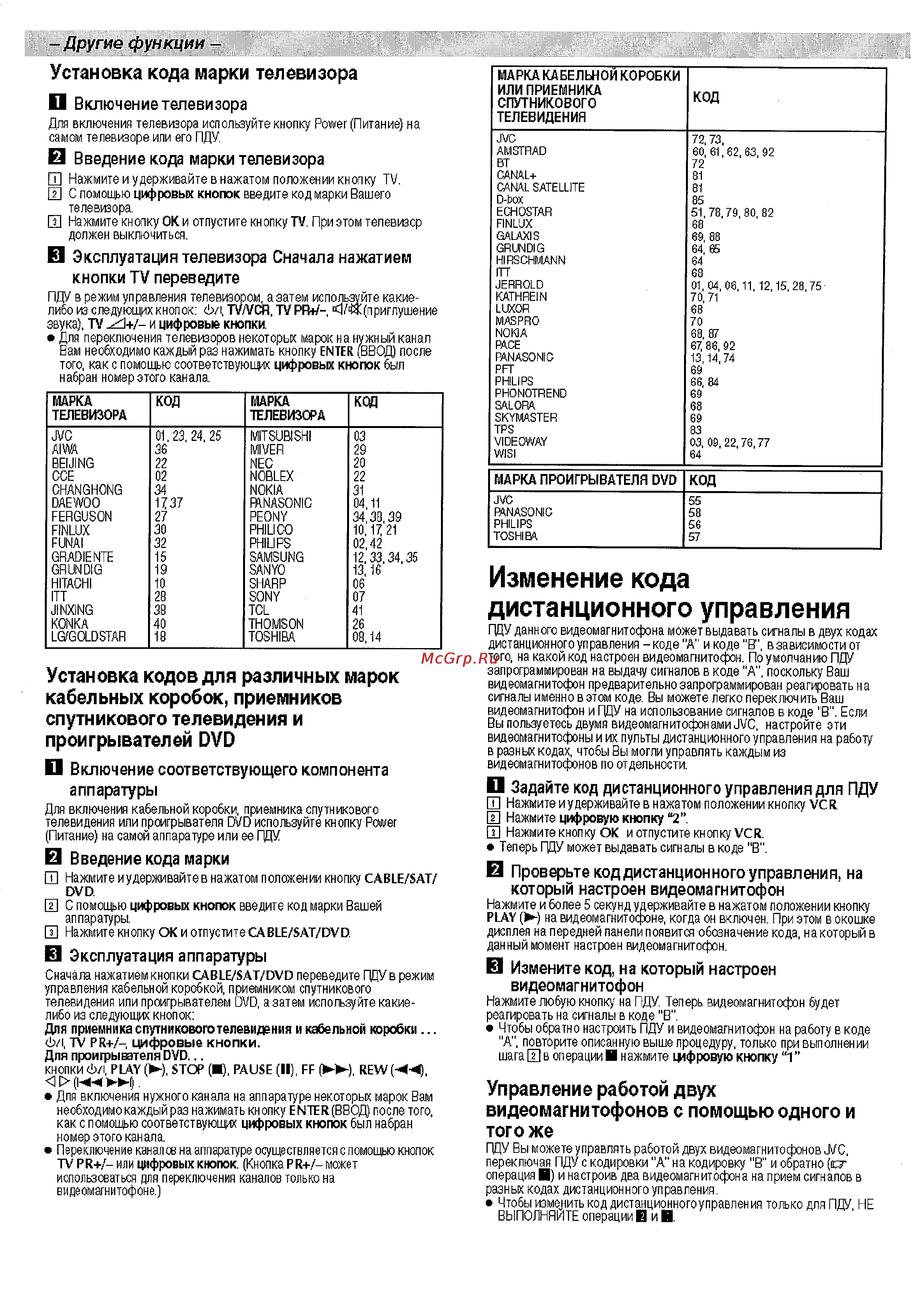JVC HR-V205ER [11/16] Изменение кода дистанционного управления