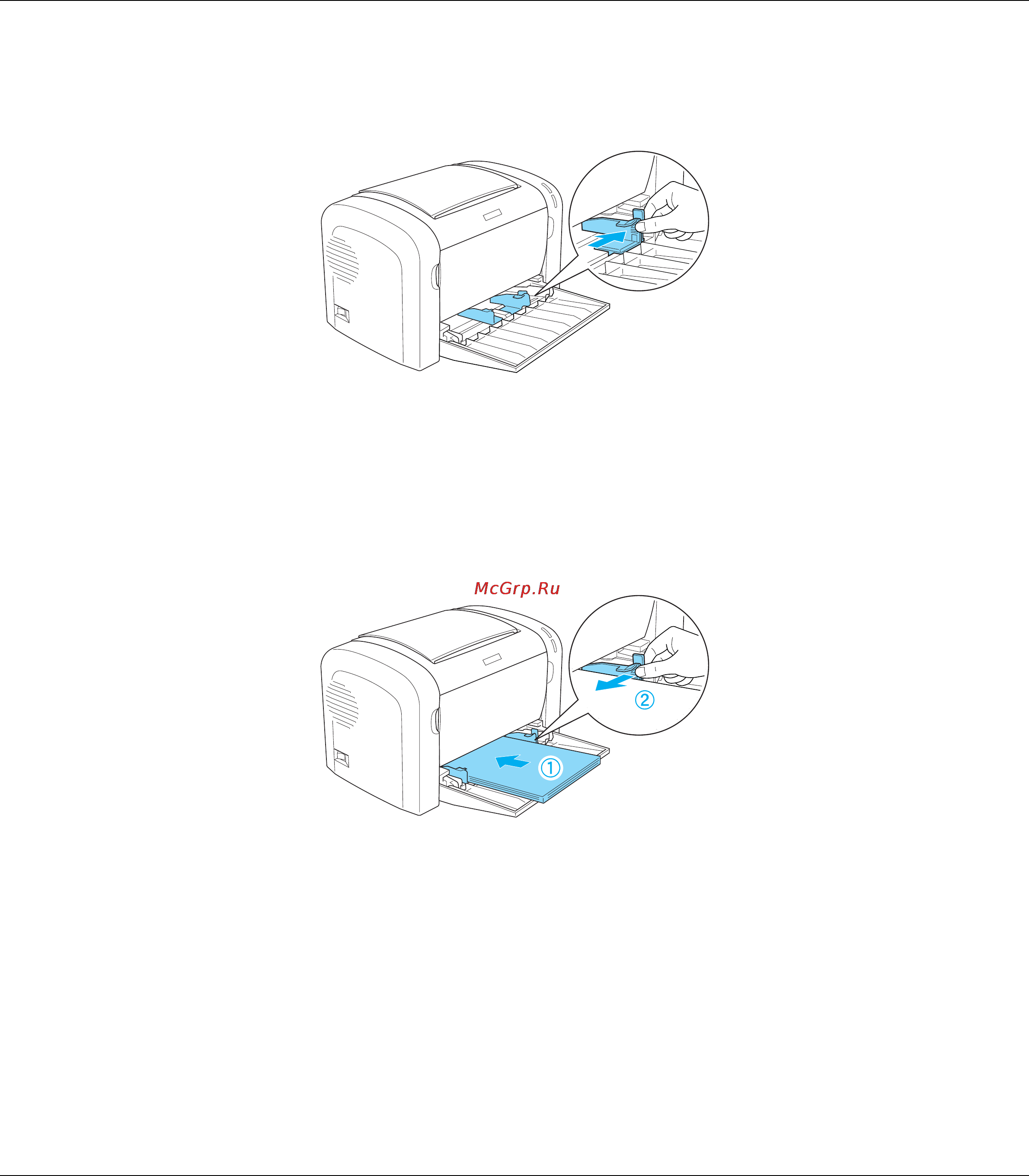 Epson М1200 [25/146] В зависимости от ширины используемой бумаги сожмите ушко направляющей бумаги затем сдвиньте направляющую наружу