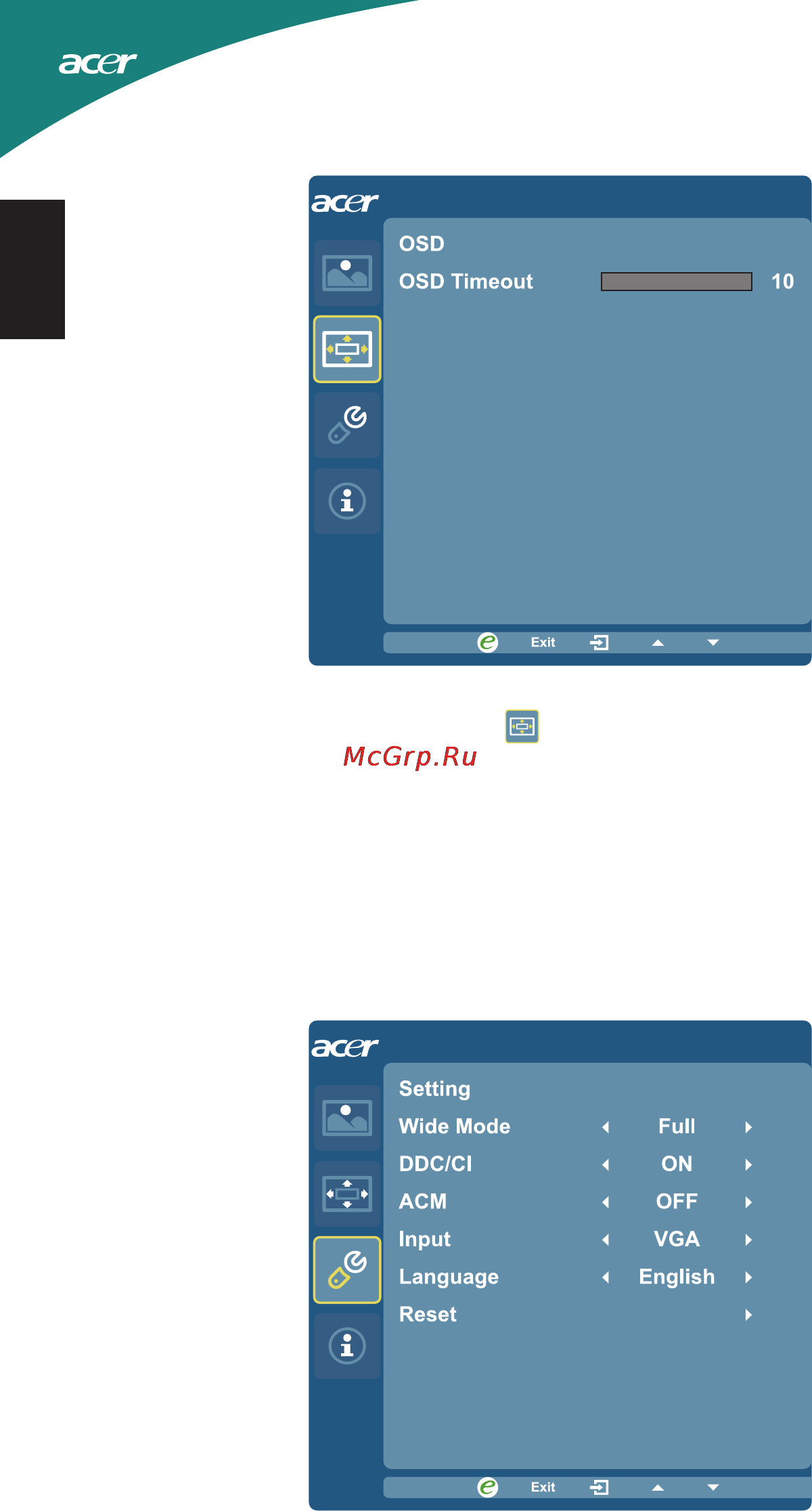 Acer S230HQLBD [24/27] Русский