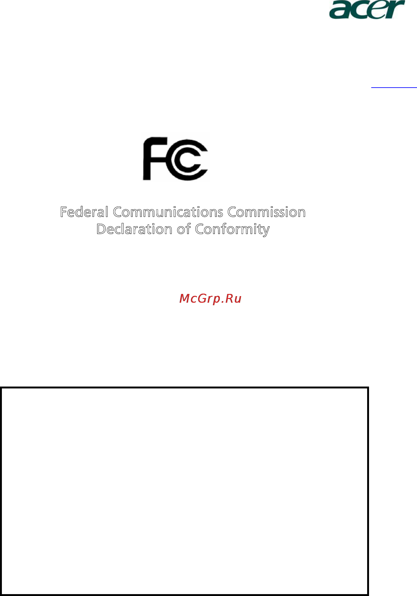 Acer G225HQBD [23/23] Federal communications commission declaration of conformity