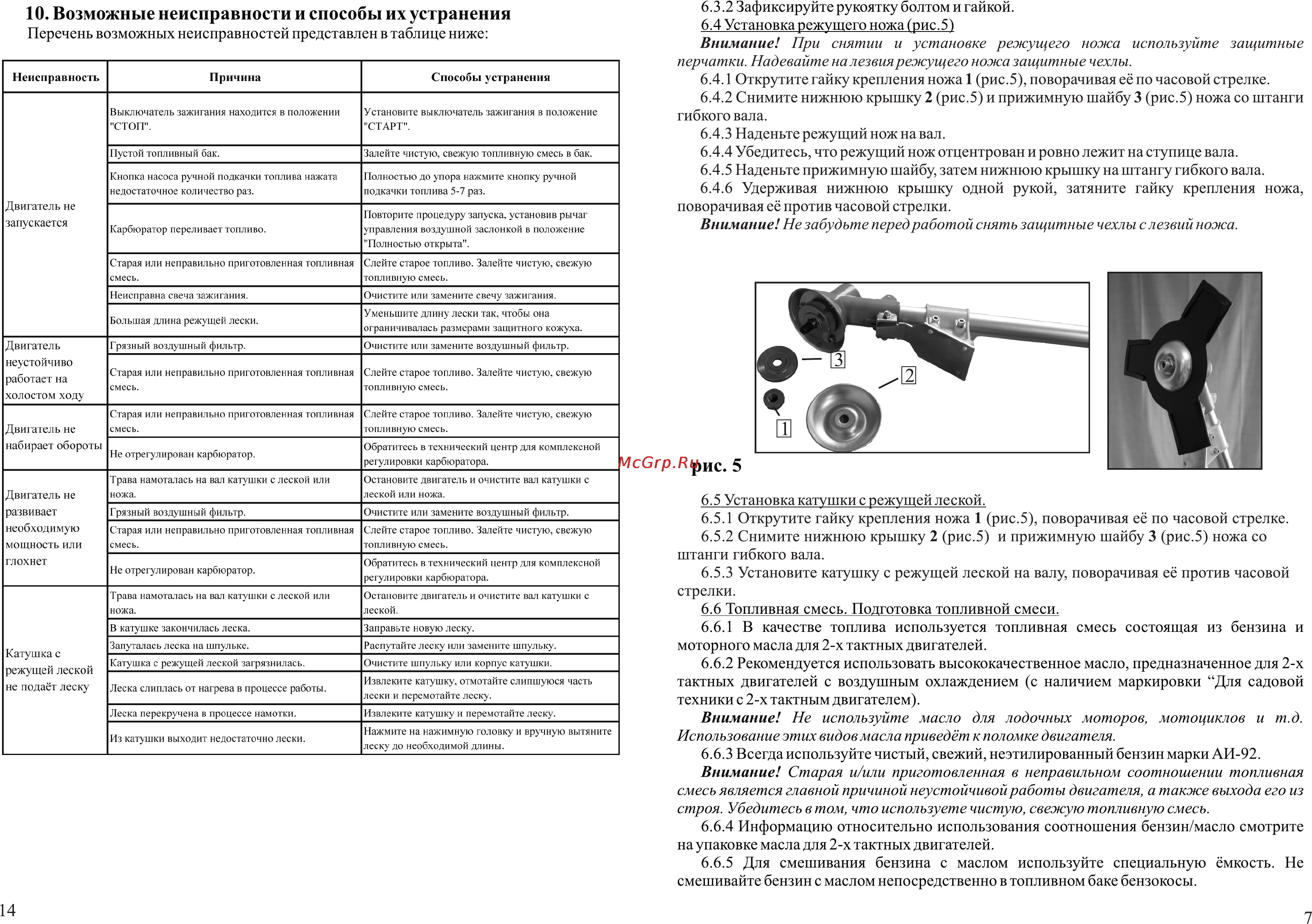 Калибр БК-750 [7/10] Возможные неисправности и способы их устранения