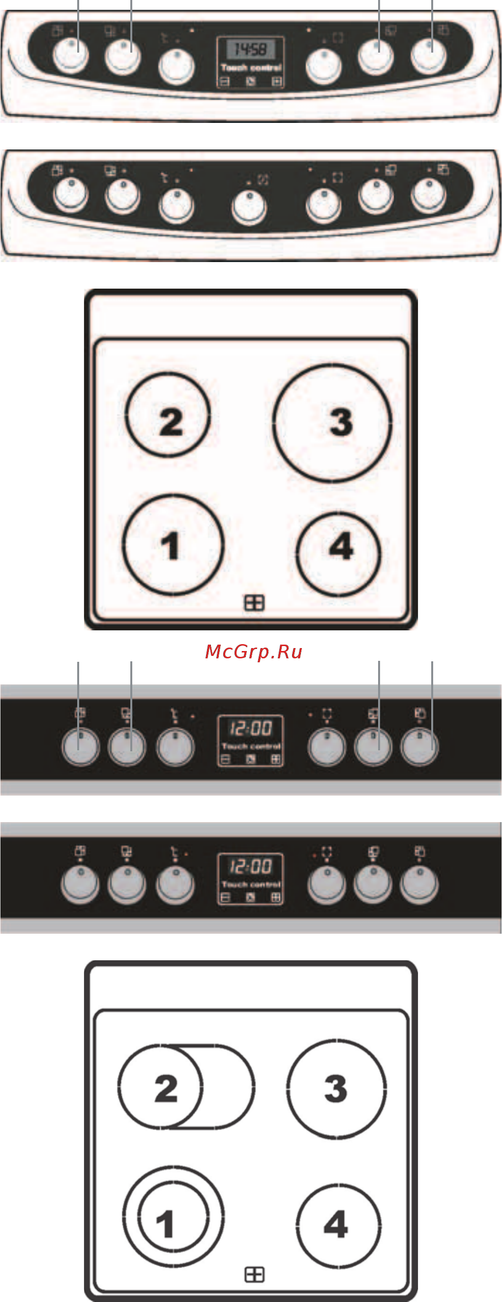 Kaiser HC 61072 [14/76] Cooking zones and relevant operating elements hc 60040 hc 60070 hc 61030