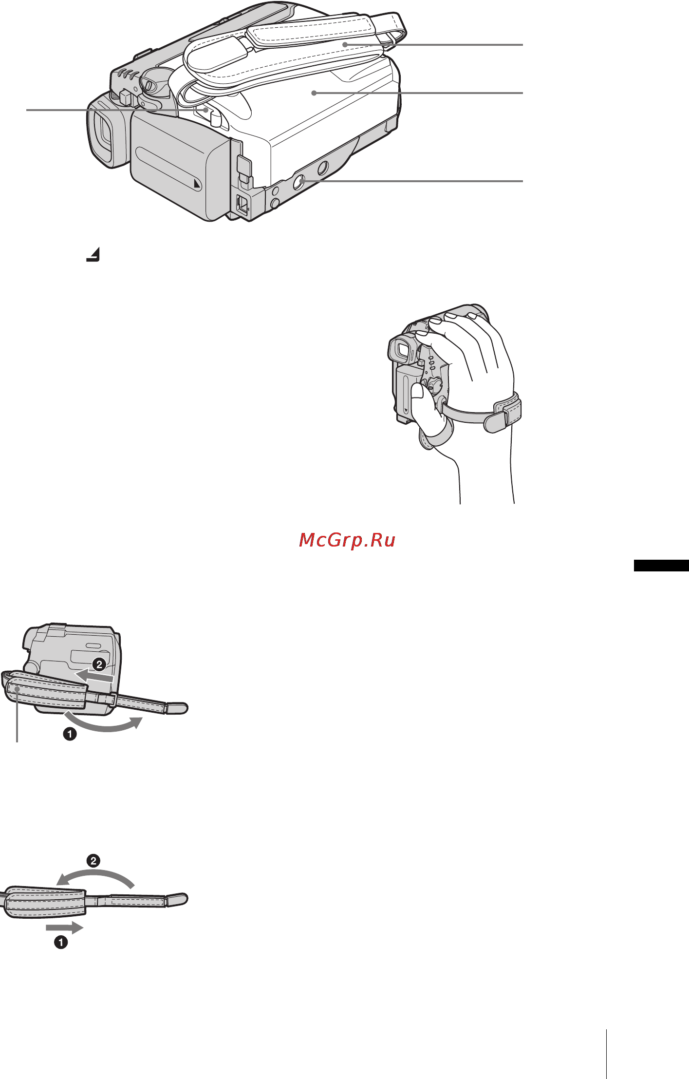 Sony DCR-HC40E [139/312] Använda greppremmen som handlovsrem