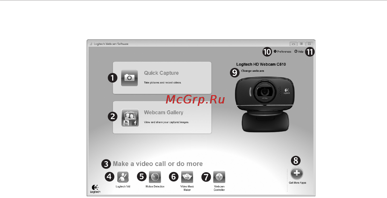 Logitech HD WEBCAM C510 [20/104] Навигация по программному обеспечению для веб камер logitech