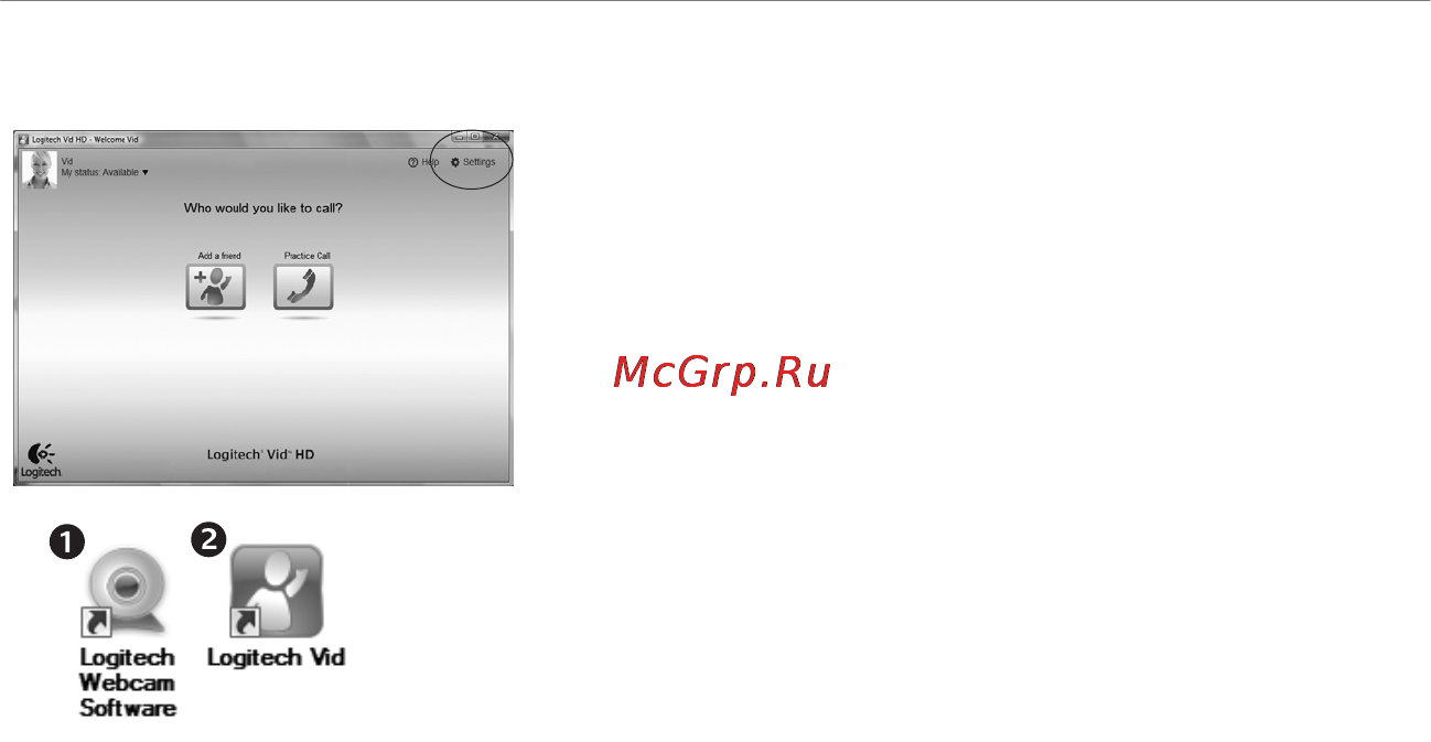 Logitech HD WEBCAM C510 [41/104] Отримання доступу до параметрів облікового запису та запуск програм