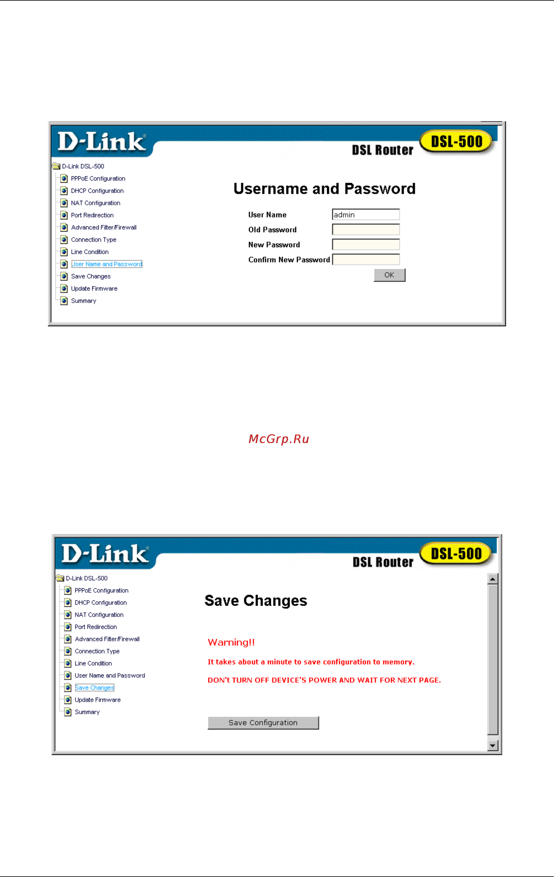 D-Link DSL-500 [33/73] Changing the user name and password